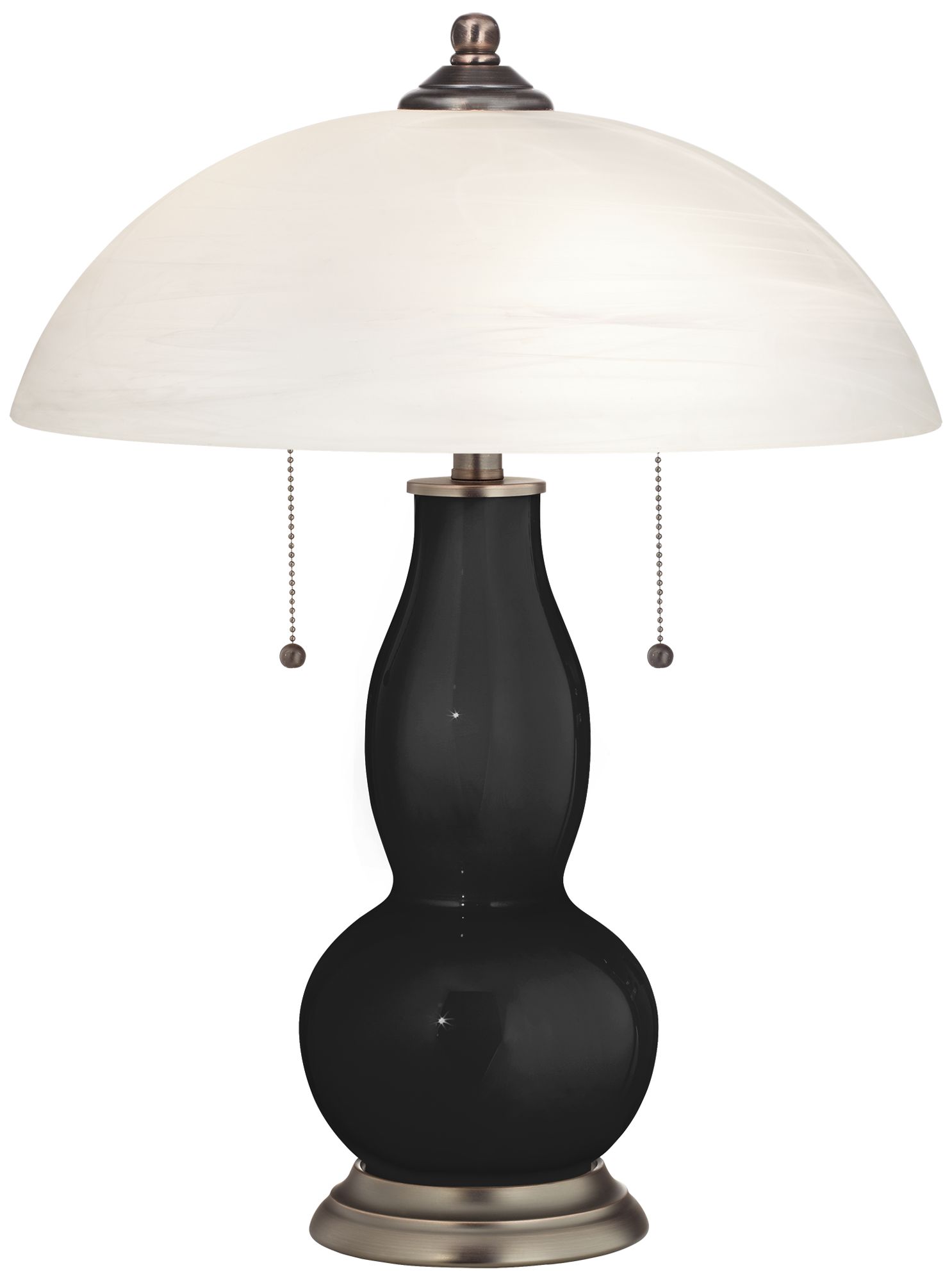 Tricorn Black Gourd-Shaped Table Lamp with Alabaster Shade