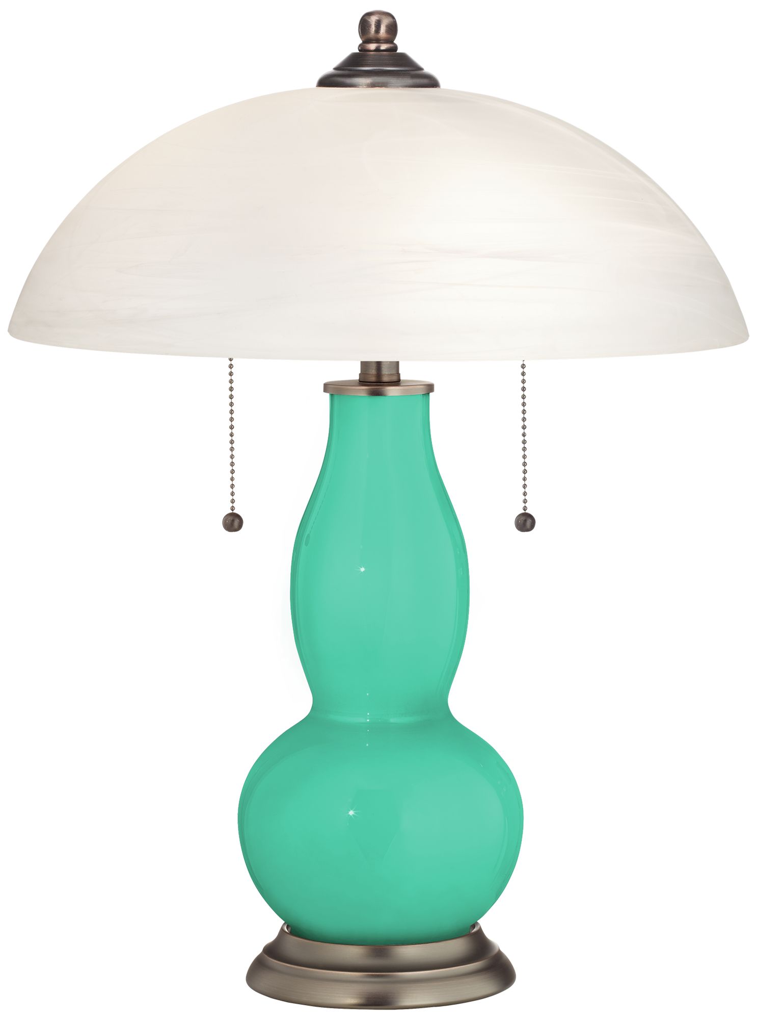 Turquoise Gourd-Shaped Table Lamp with Alabaster Shade