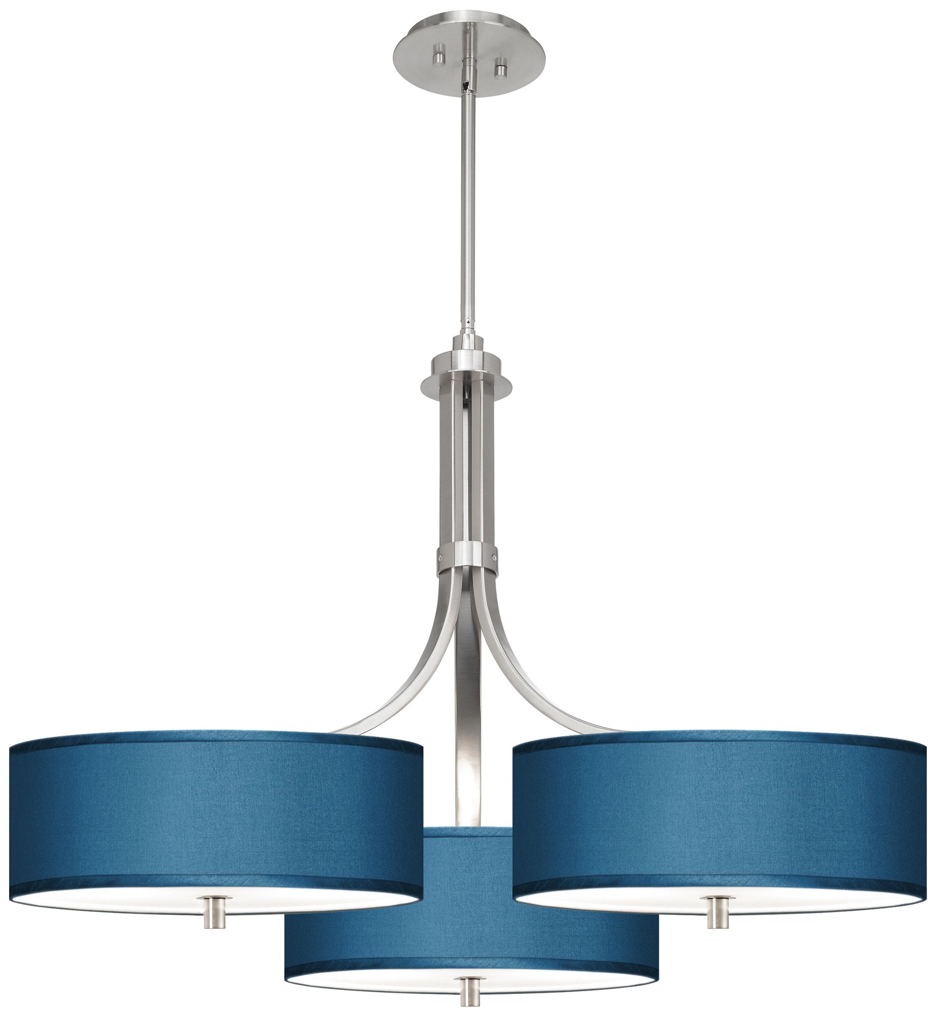 Blue Faux Silk 36" Wide Triple Shade Pendant