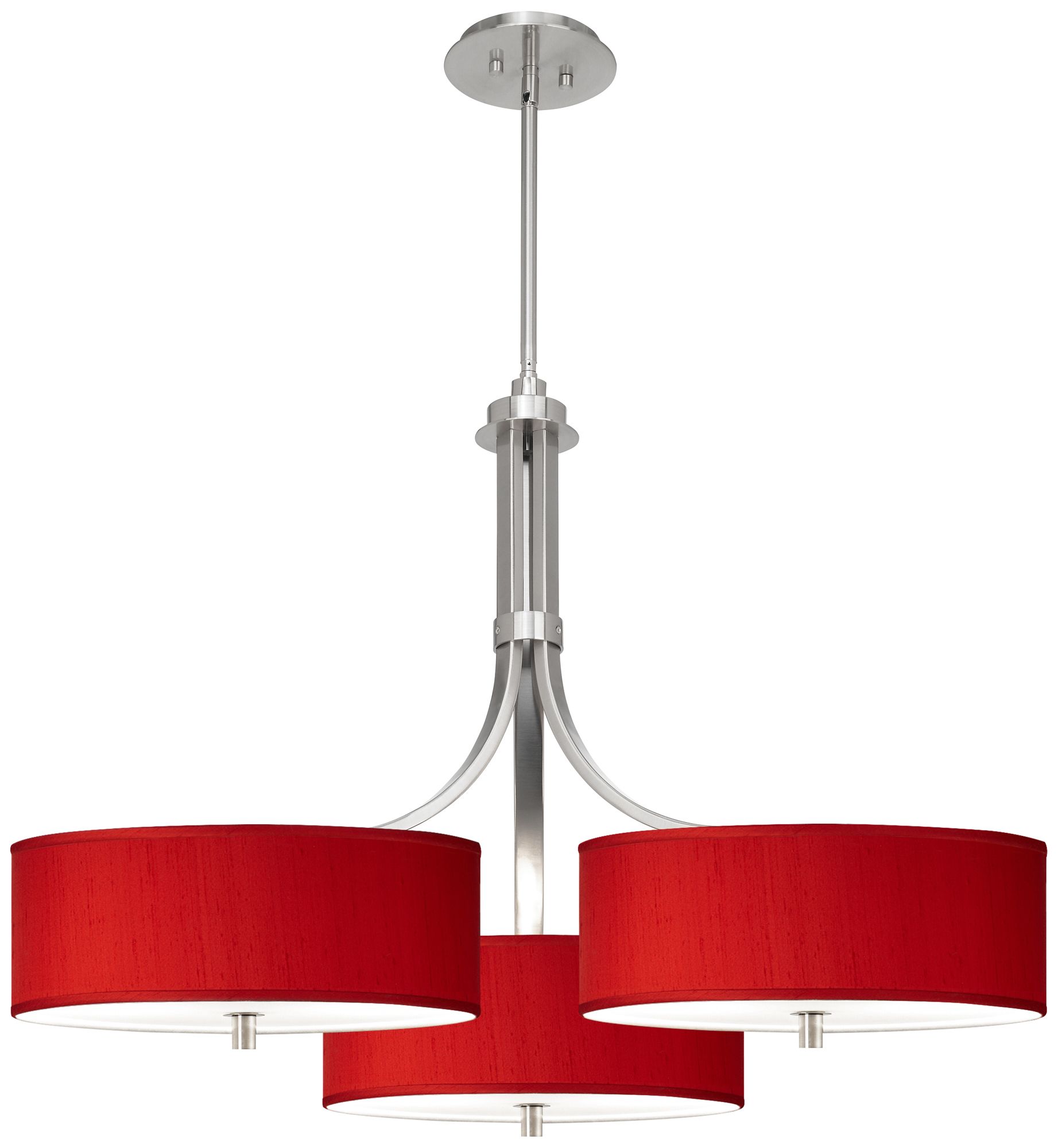 Red Textured Faux Silk 36" Wide Triple Shade Pendant