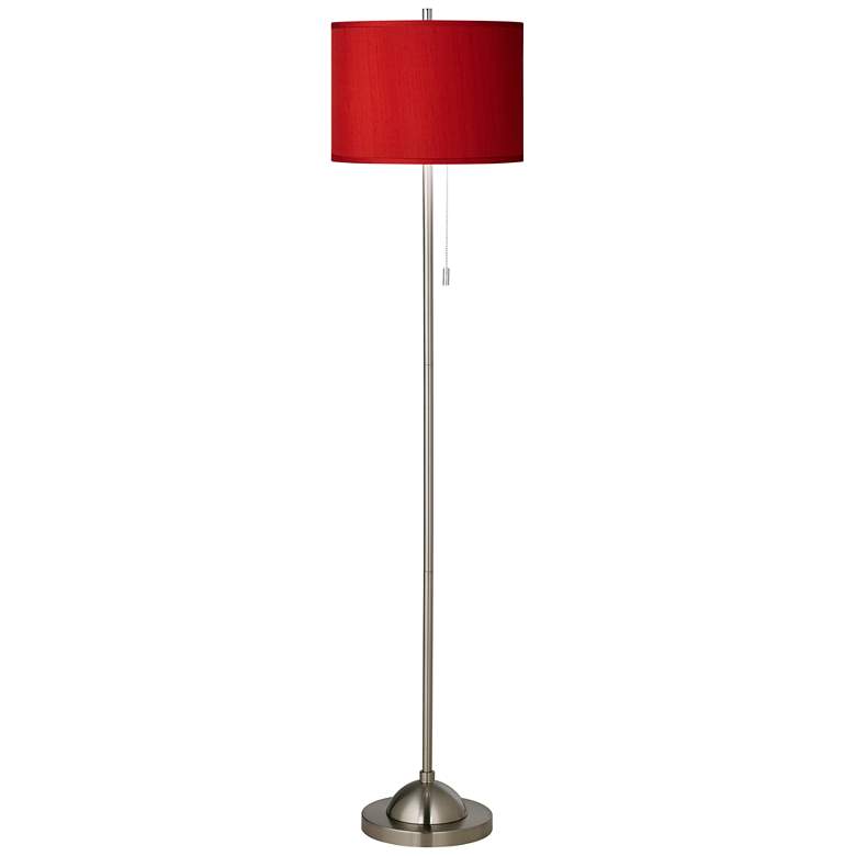 Image 2 Red Textured Polyester Brushed Nickel Pull Chain Floor Lamp