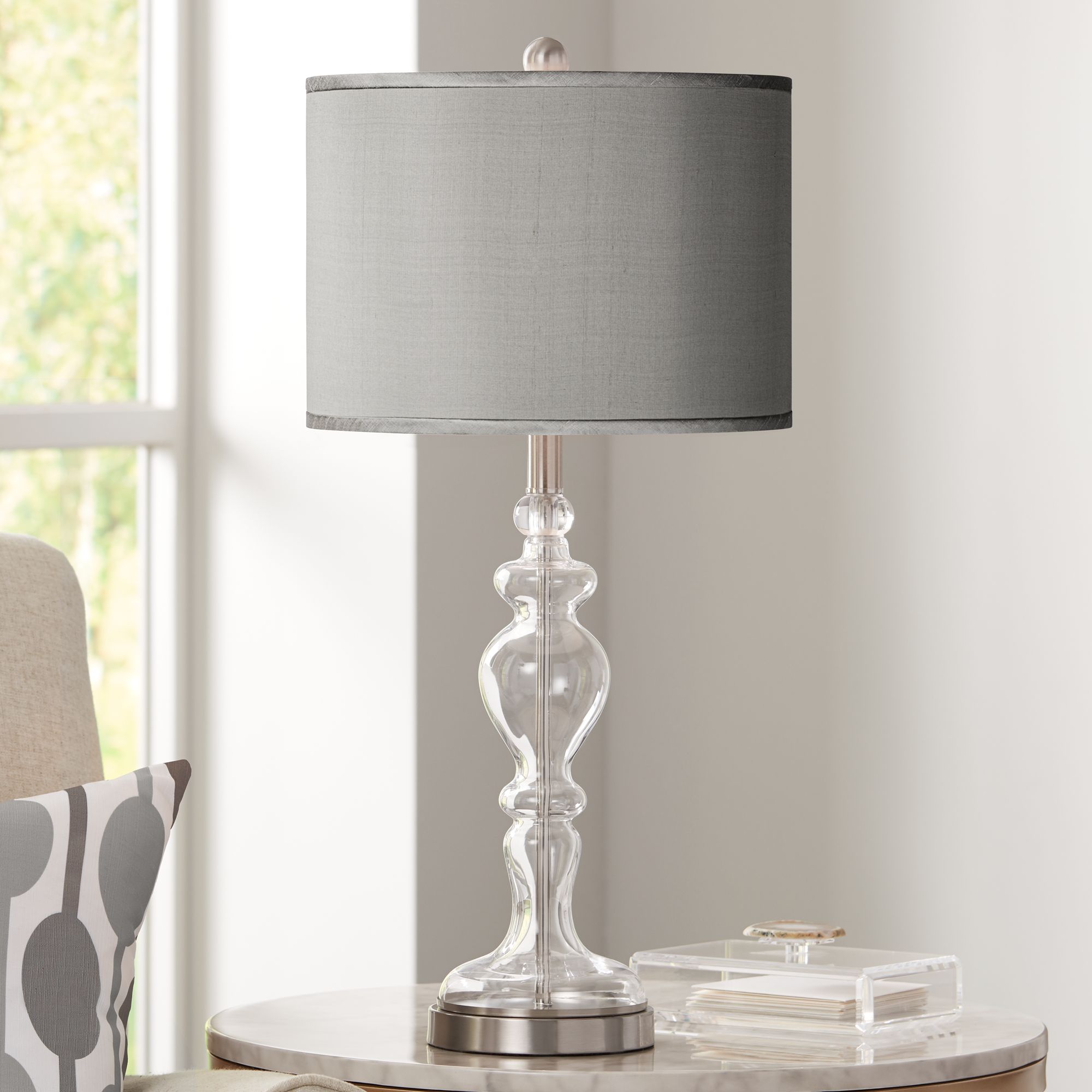 Details About Modern Table Lamp Clear Glass Apothecary Slate Gray For Living Room Bedroom