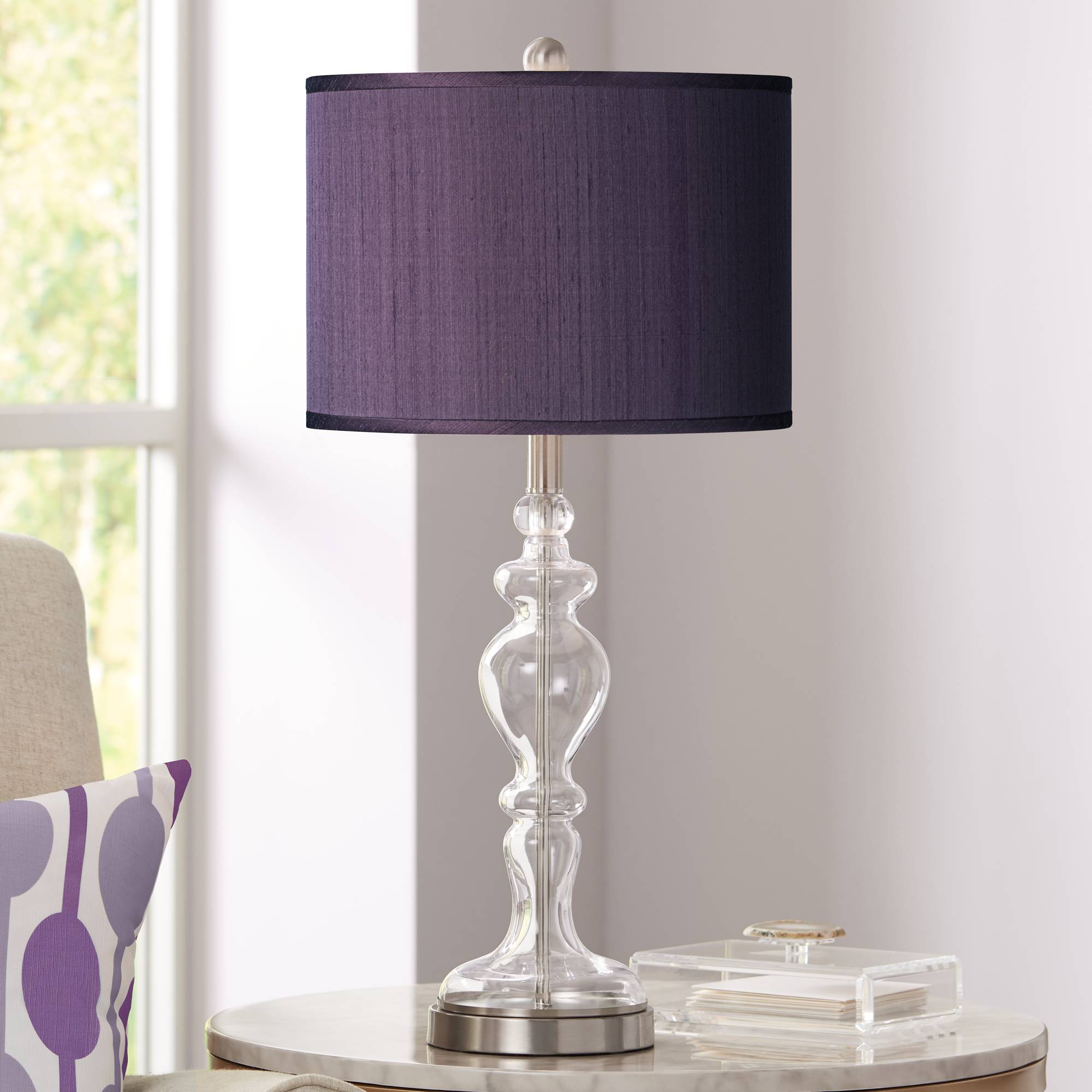 Modern Table Lamp Clear Glass Apothecary Purple Shade For Living