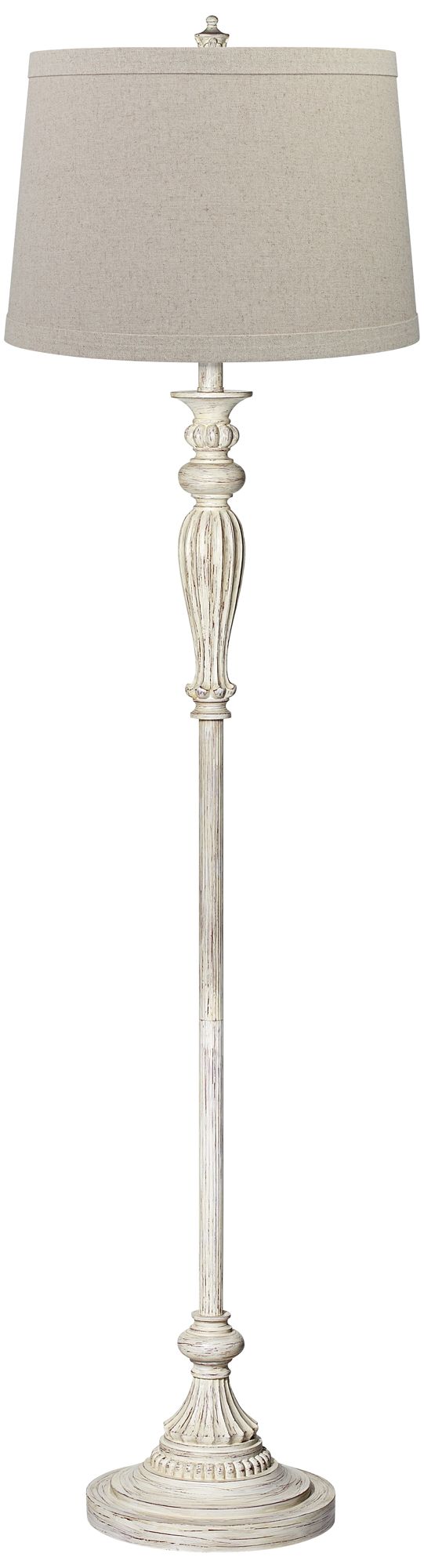 Burlap Shade Vintage Chic Antique White Floor Lamp