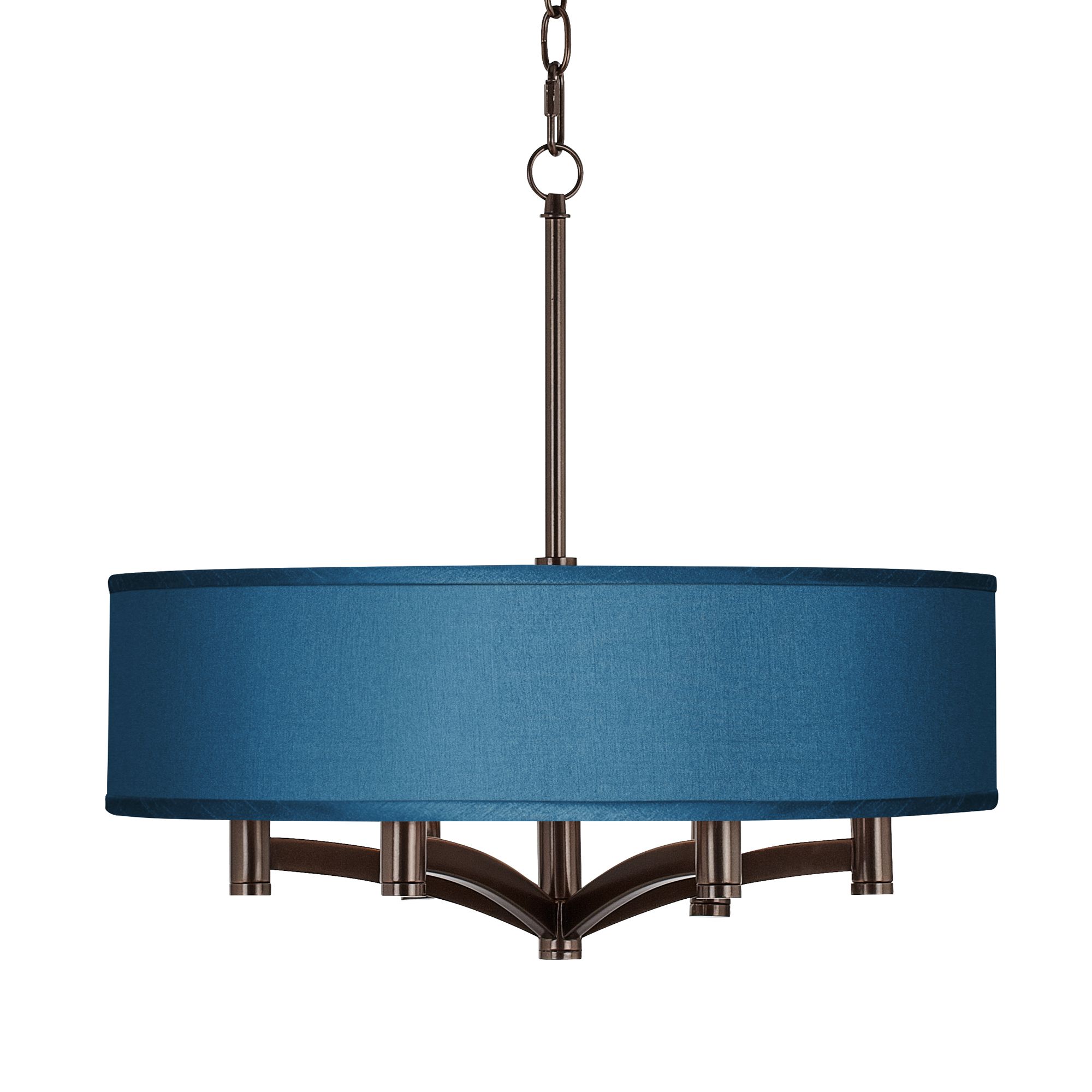 Blue Faux Silk Ava 6-Light Bronze Pendant Chandelier