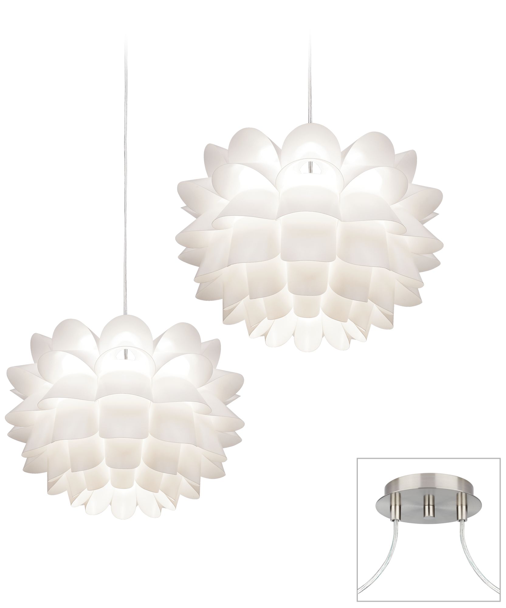 White Flower Brushed Nickel Double Swag Chandelier