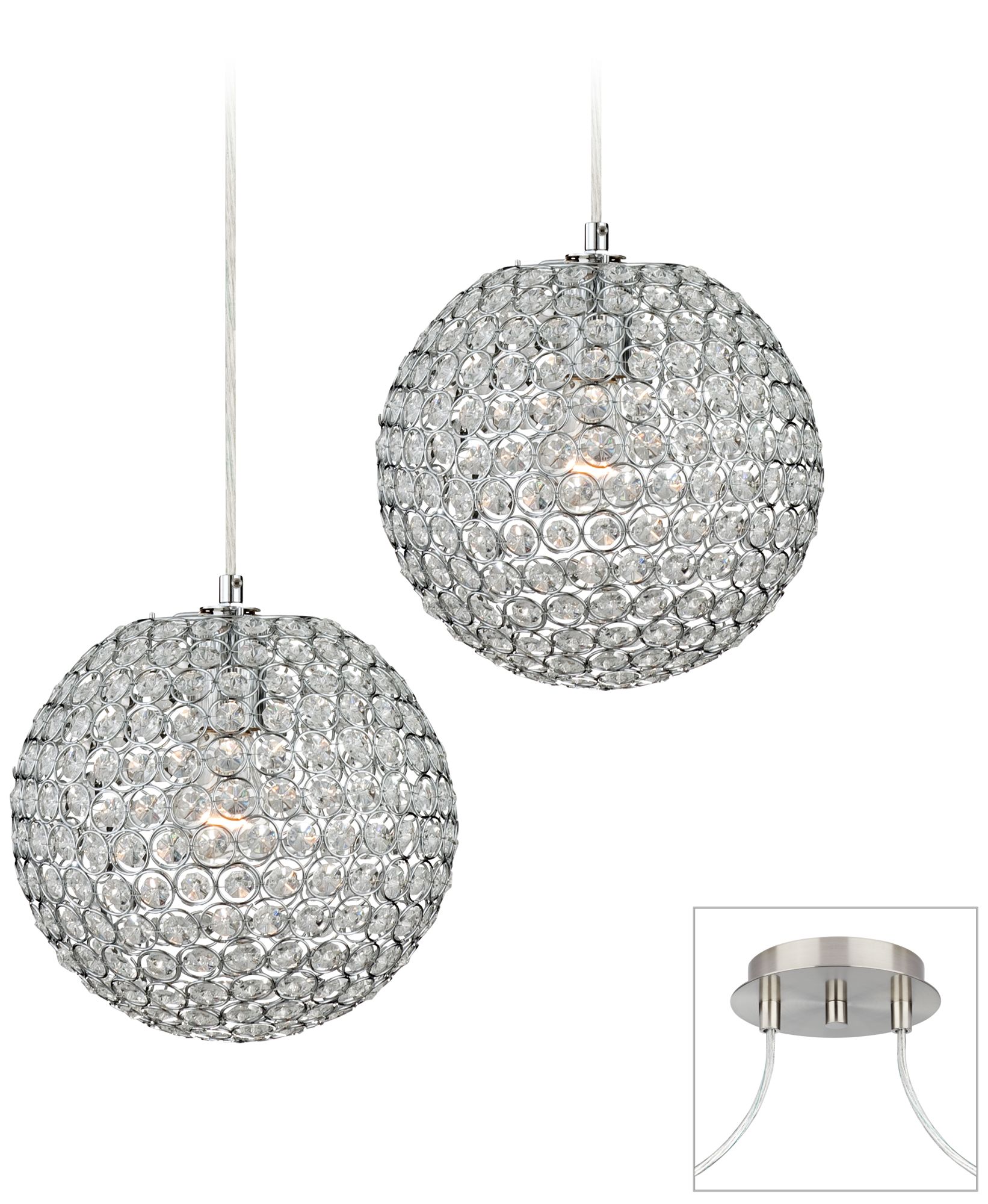 Crystal Beaded - Brushed Nickel Double Multi Light Pendant