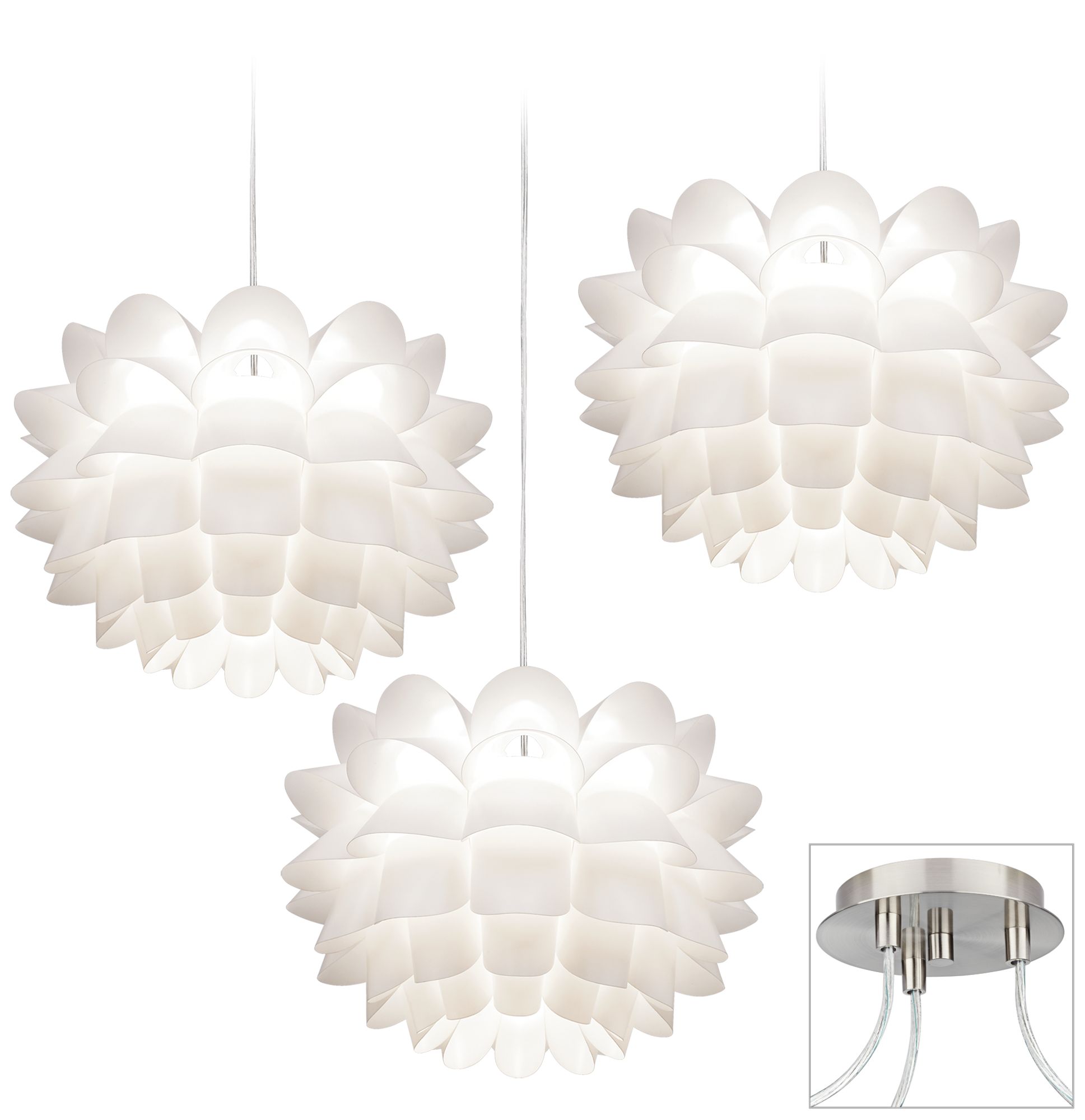White Flower Brushed Nickel Triple Swag Chandelier