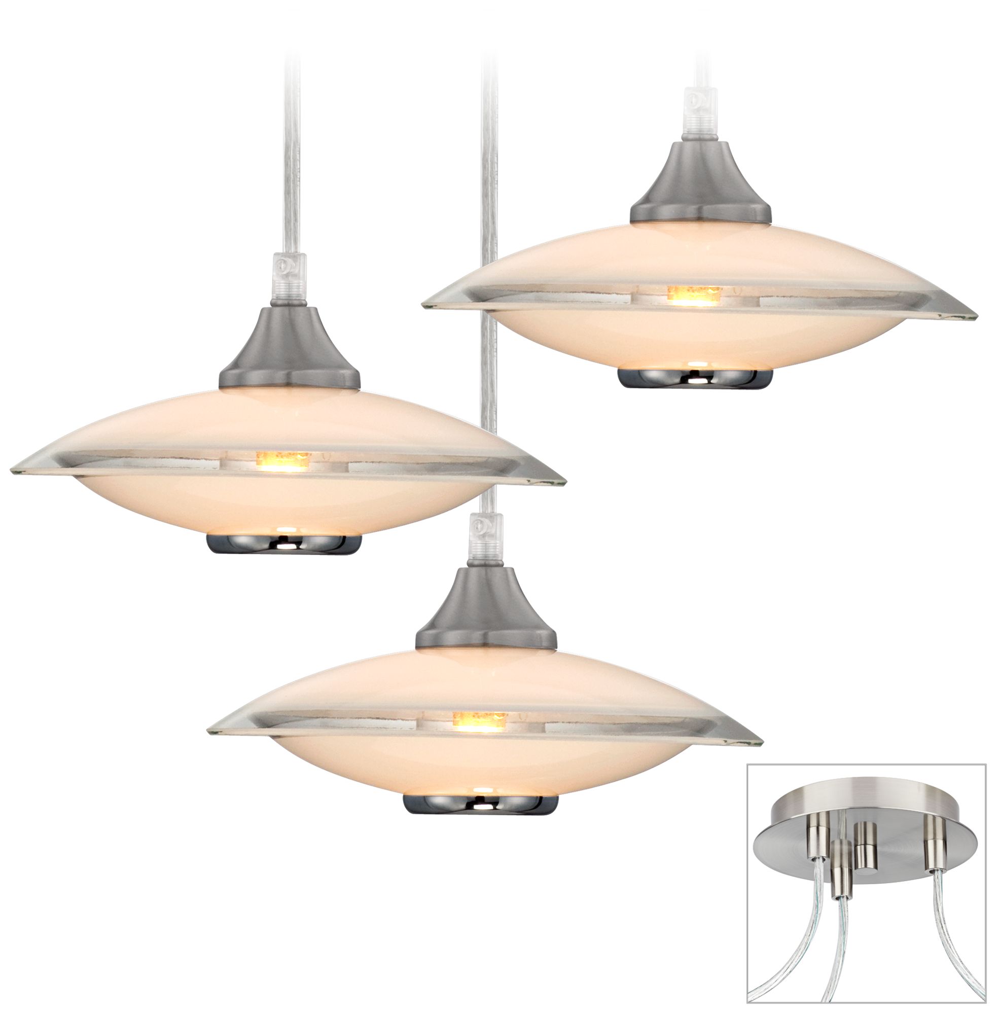 Saucers Brushed Nickel Triple Multi Light Pendant