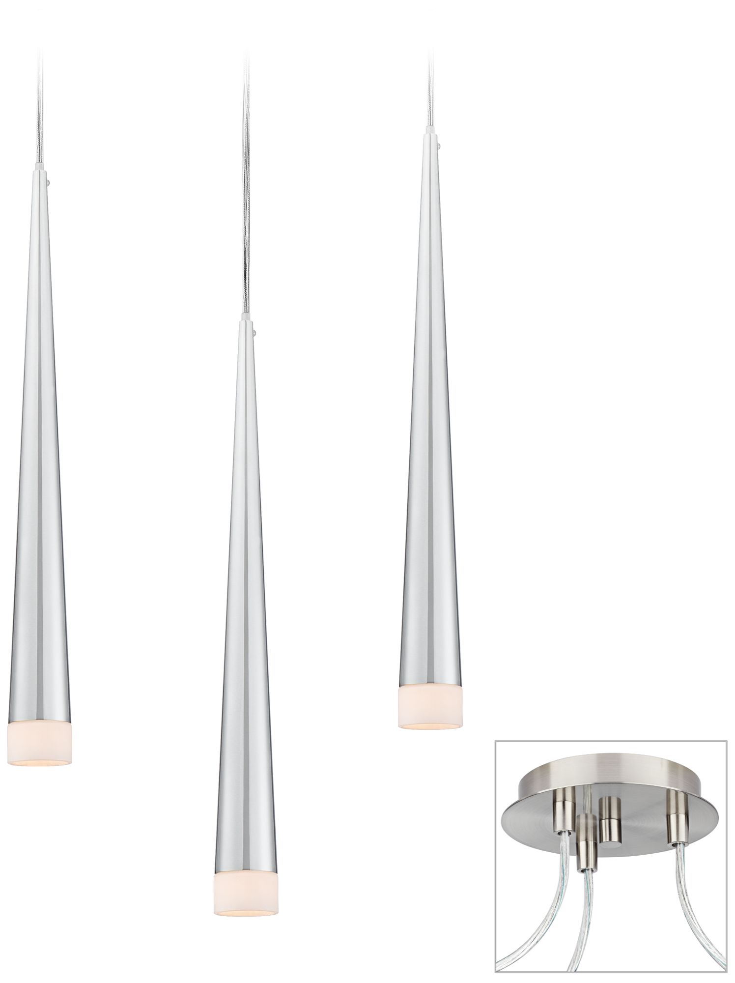 Slim Cone Chrome and Nickel Triple Multi-Light Pendant
