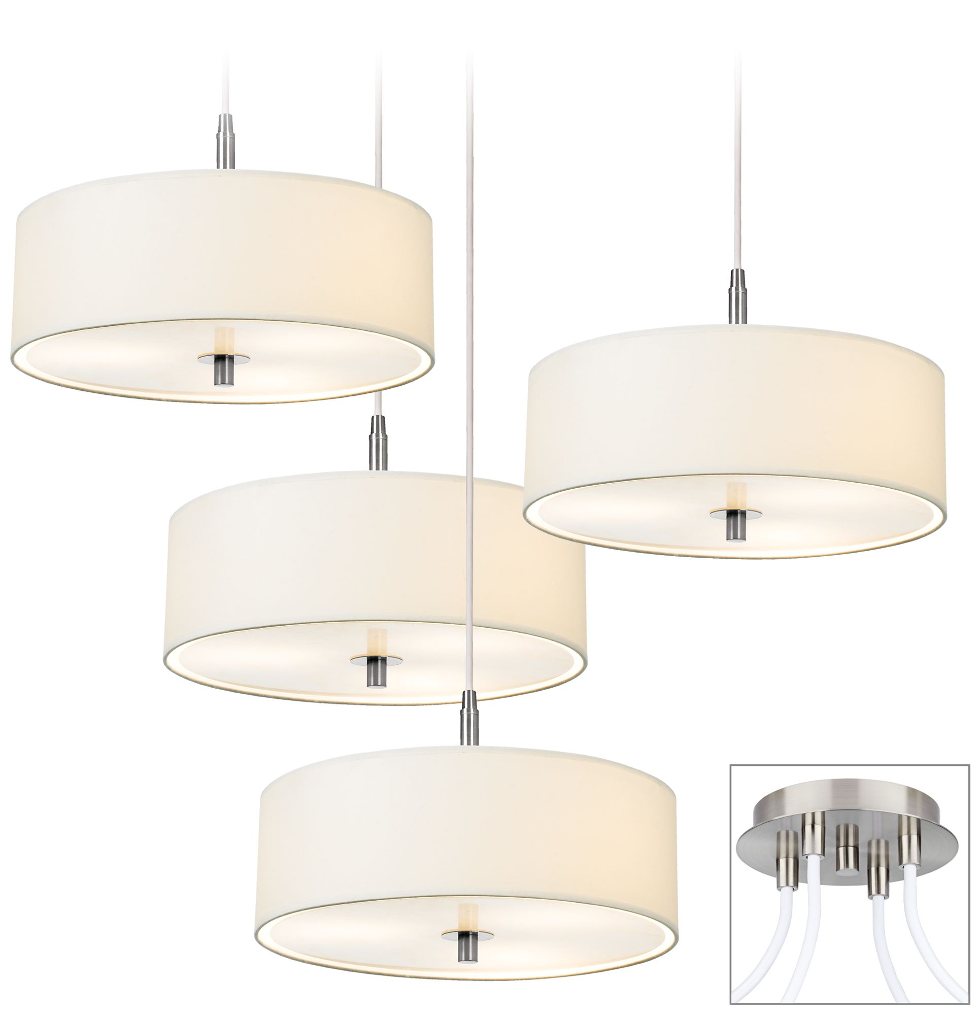 Possini Euro White Drum Brushed Nickel 4-Light Pendant
