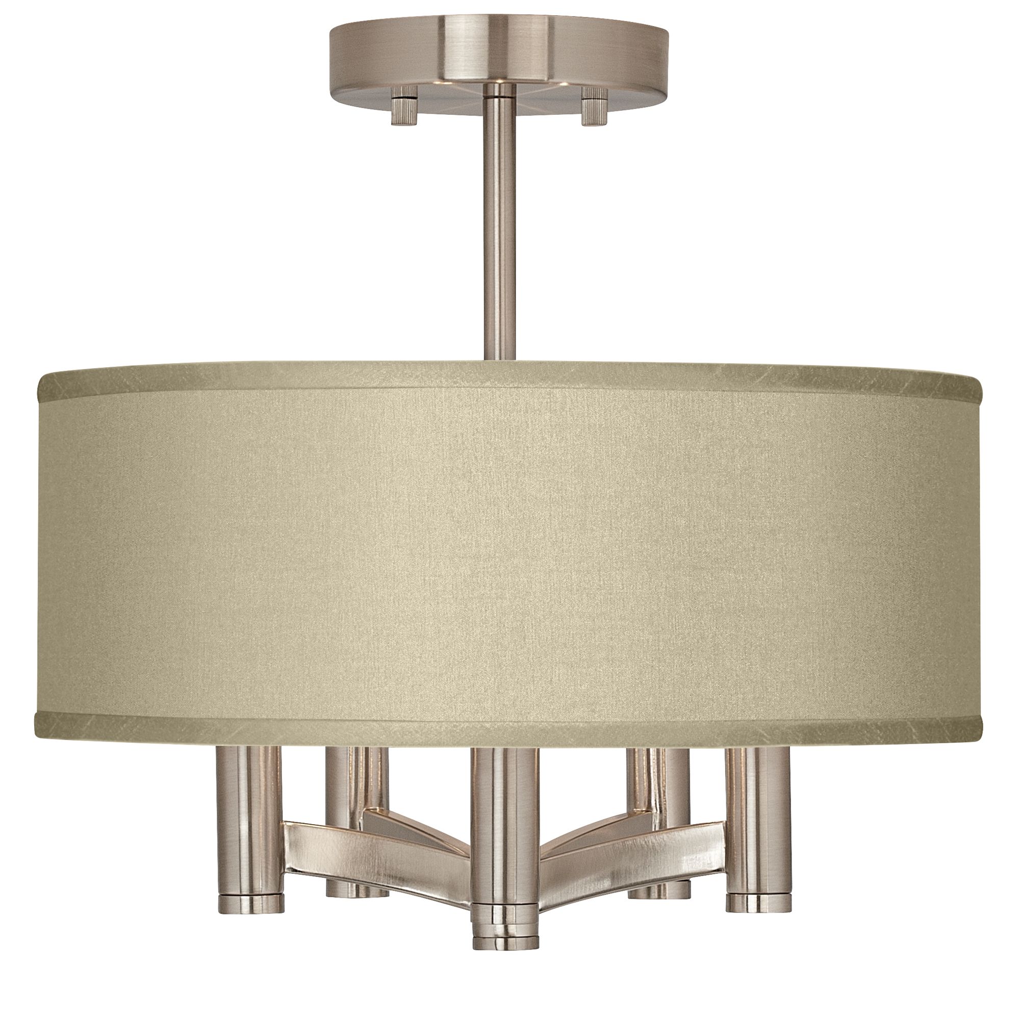 Sesame Textured Faux Silk Ava 5-Light Nickel Ceiling Light