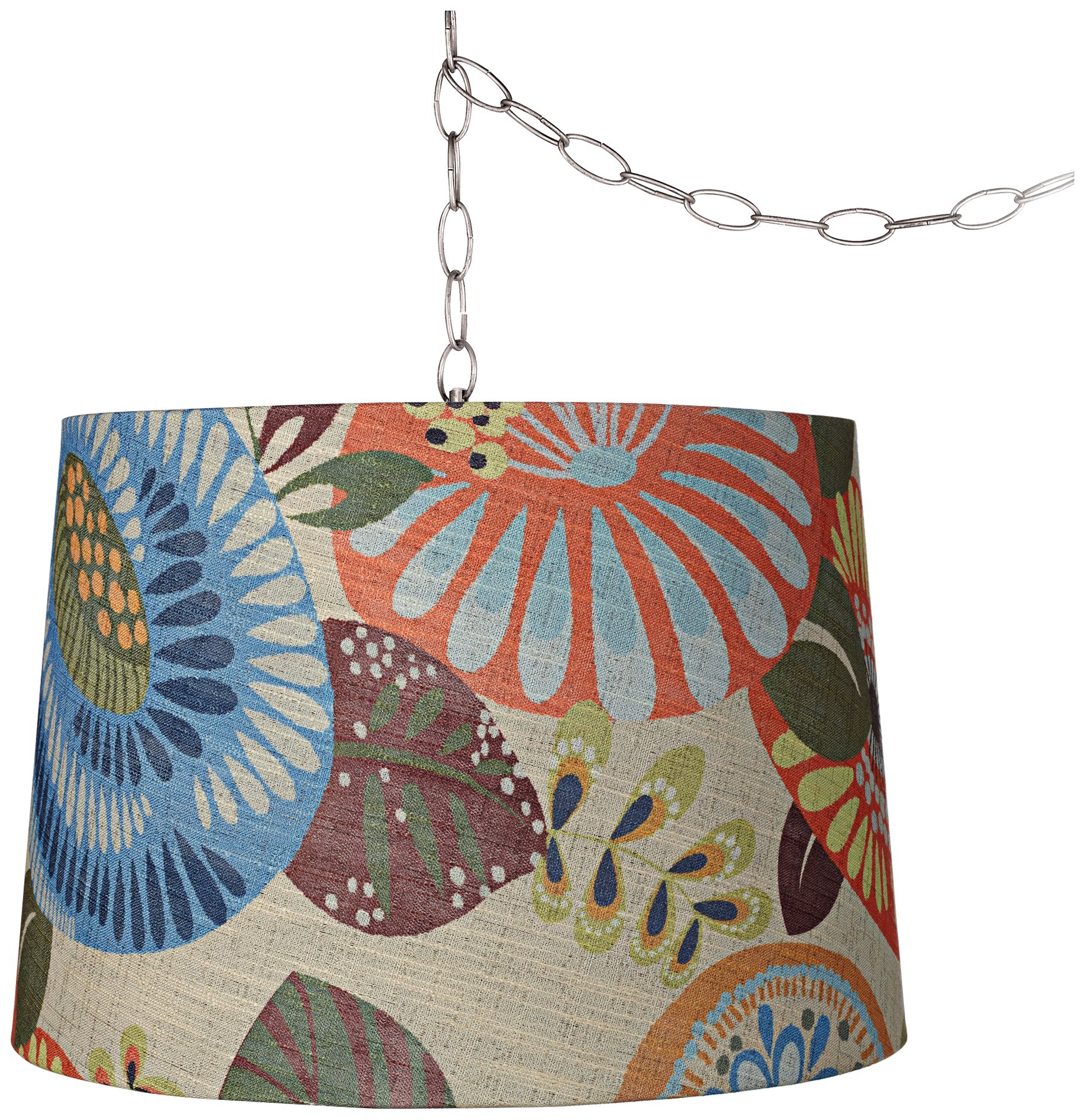 Tropic Drum 16" Wide Brushed Nickel Plug-In Swag Chandelier