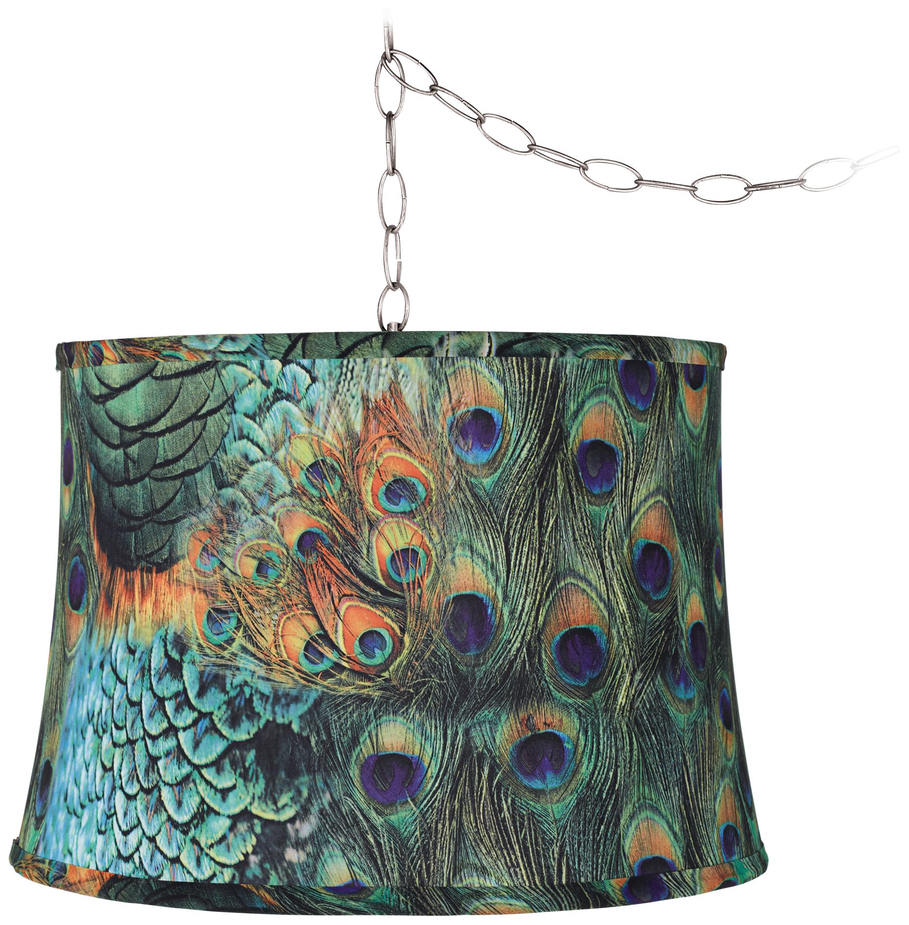Peacock Print 16"W Brushed Nickel Plug-In Swag Chandelier
