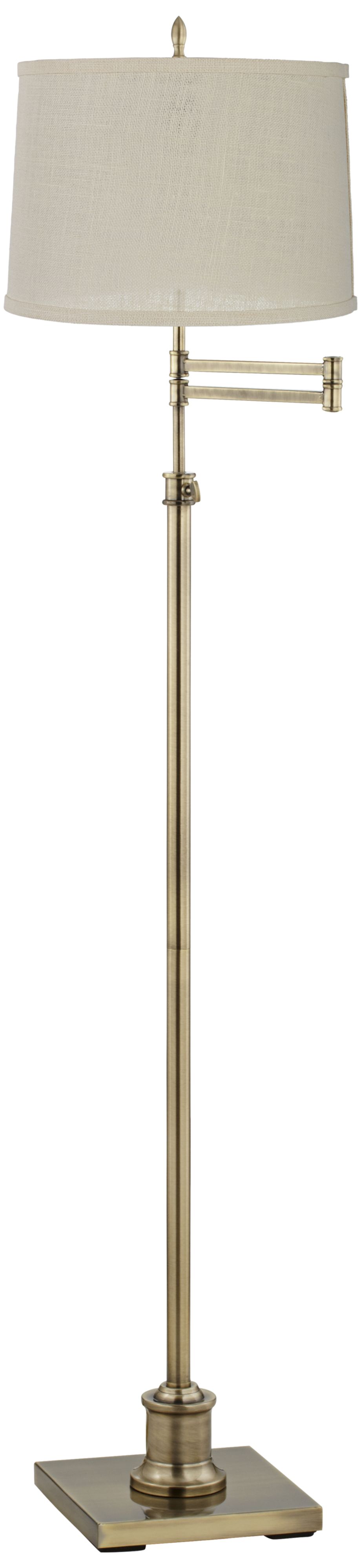 Westbury Cream Burlap Shade Brass Swing Arm Floor Lamp