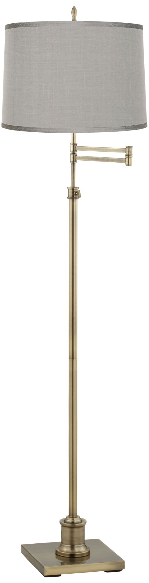 Westbury Platinum Gray Shade Brass Swing Arm Floor Lamp