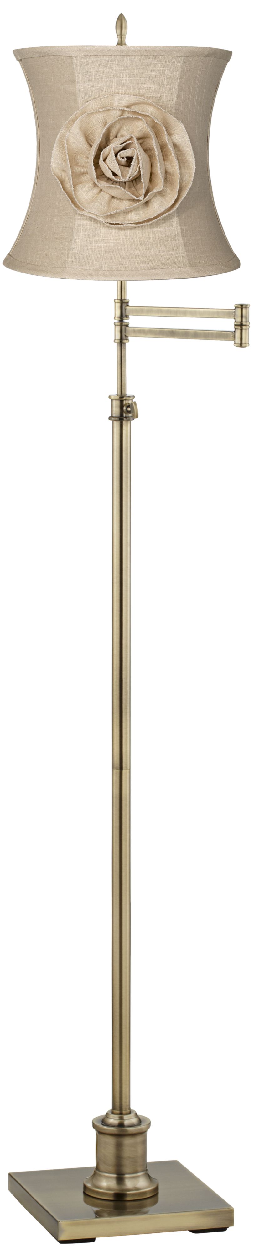 Westbury Almond Flower Shade Brass Swing Arm Floor Lamp
