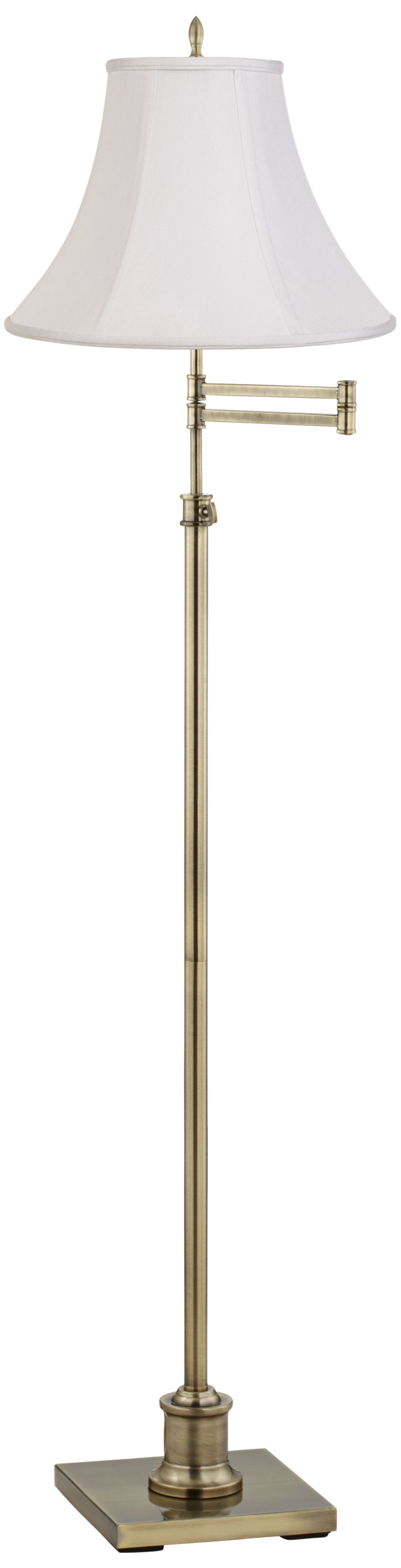 Westbury White Bell Shade Brass Swing Arm Floor Lamp