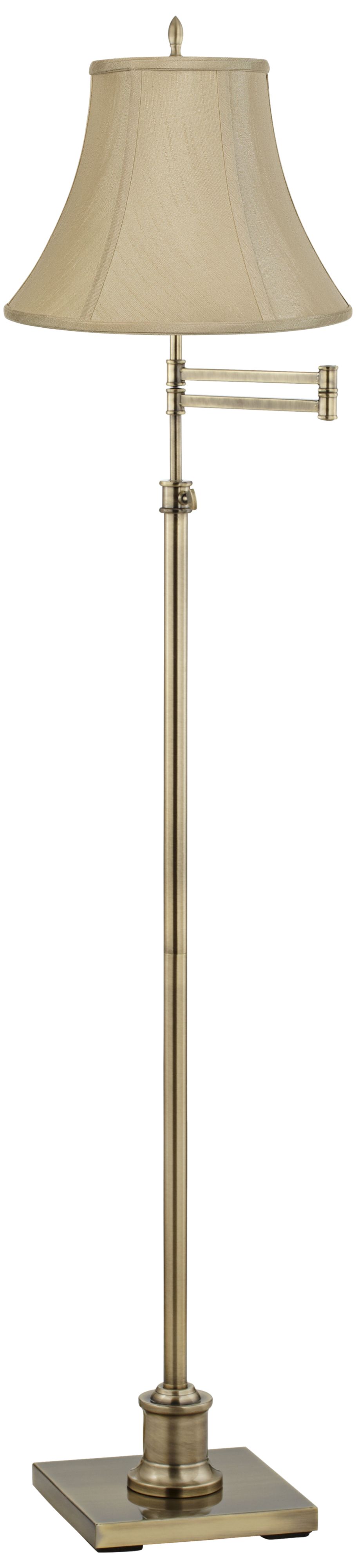 Westbury Imperial Taupe Bell Brass Swing Arm Floor Lamp