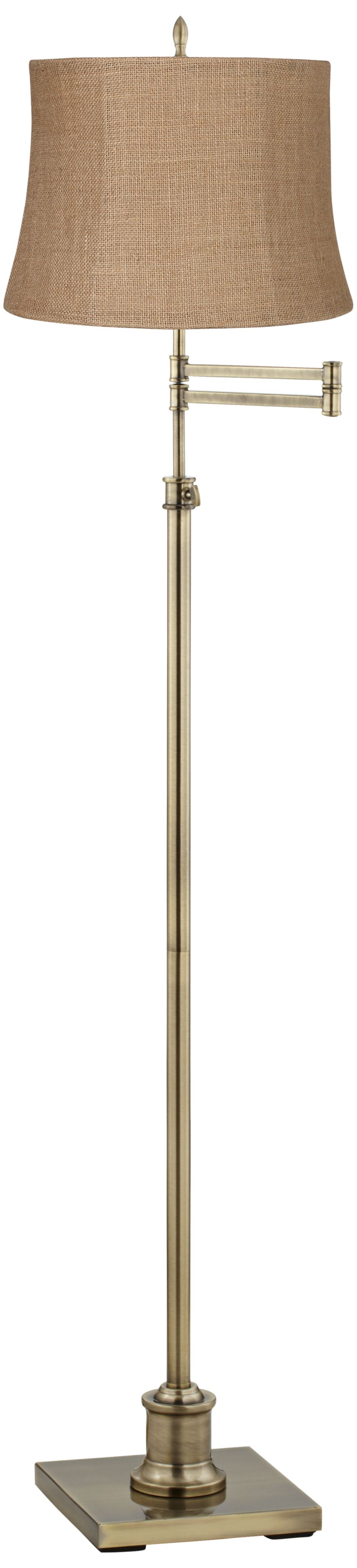 Westbury Natural Burlap Brass Swing Arm Floor Lamp