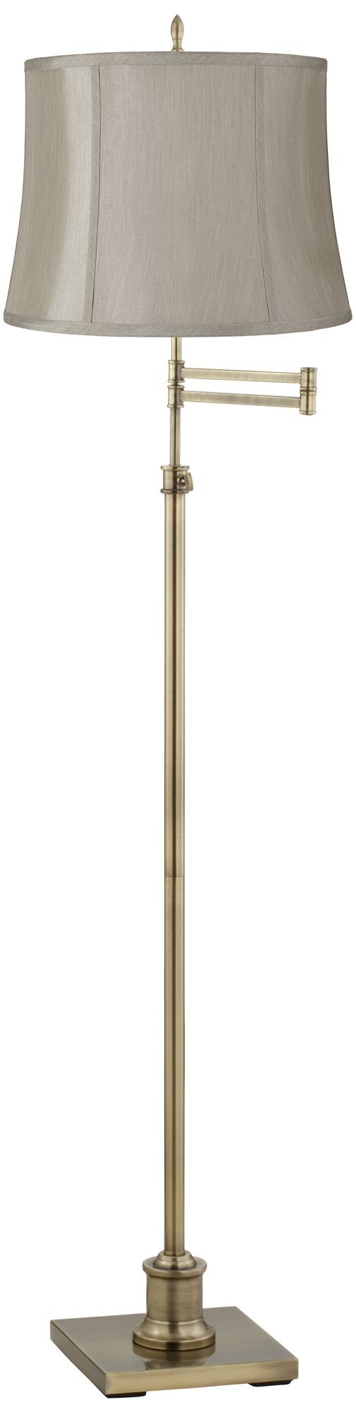 Westbury Gray Shade Brass Swing Arm Floor Lamp