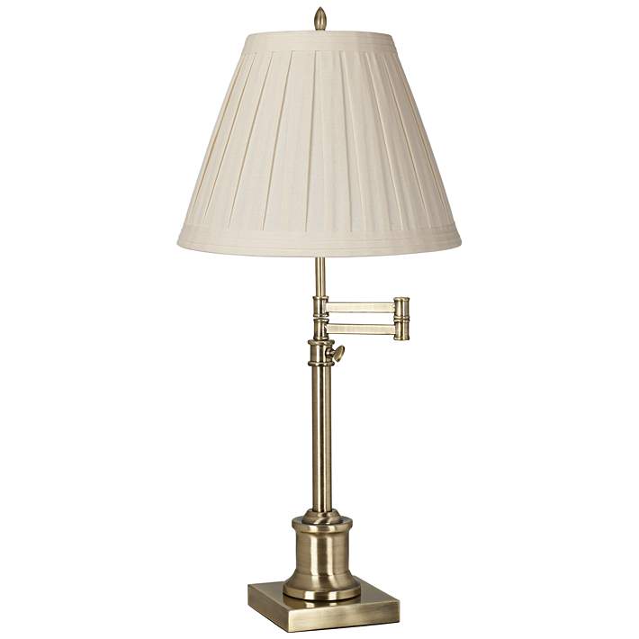 Westbury Cream Linen Shade Brass Swing, Swing Arm Desk Lamp With Base