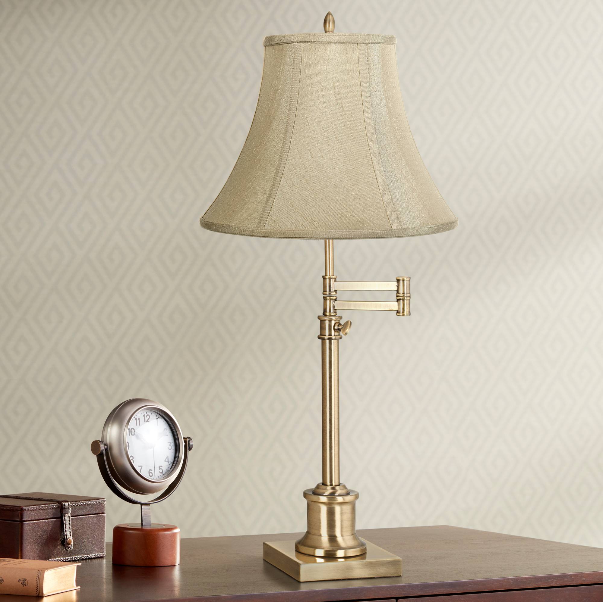Traditional Swing Arm Desk Table Lamp Brass Imperial Taupe Shade