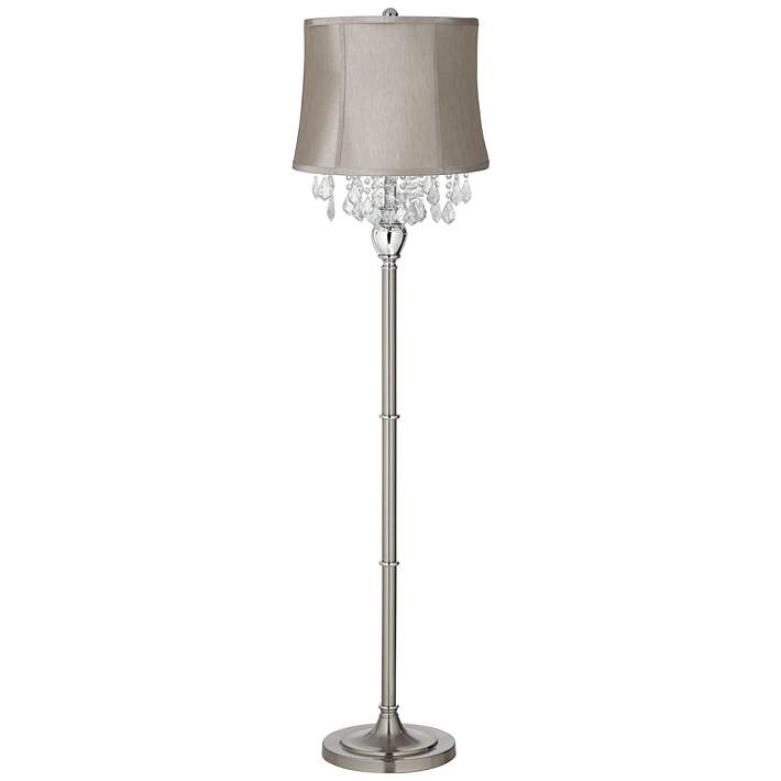 Crystals Taupe Gray Shade Brushed Nickel Floor Lamp 17p08