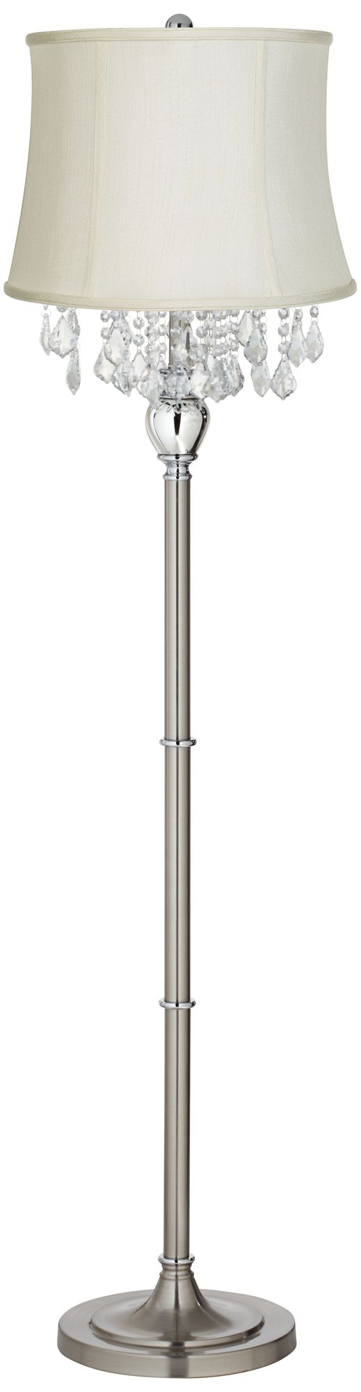 Crystals Creme Fabric Drum Shade Brushed Nickel Floor Lamp