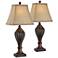 Carved Two-Tone Brown Table Lamp Set of 2