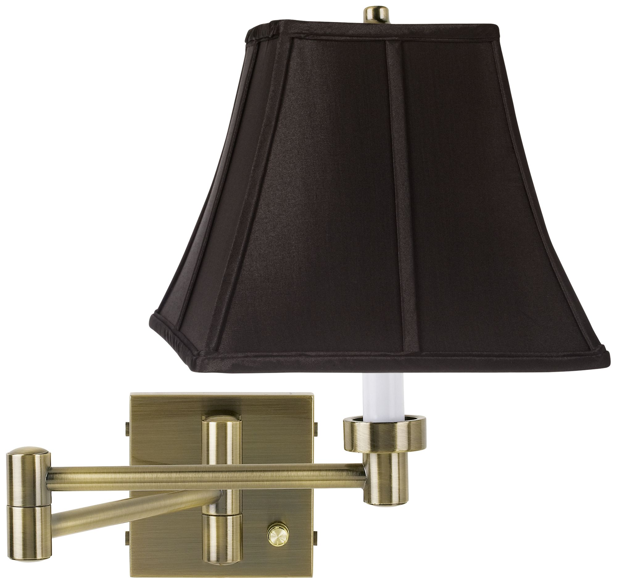 Black Square Shade Antique Brass Plug-In Swing Arm Wall Lamp