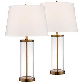 Glass and Gold Cylinder Fillable Table Lamp Set of 2