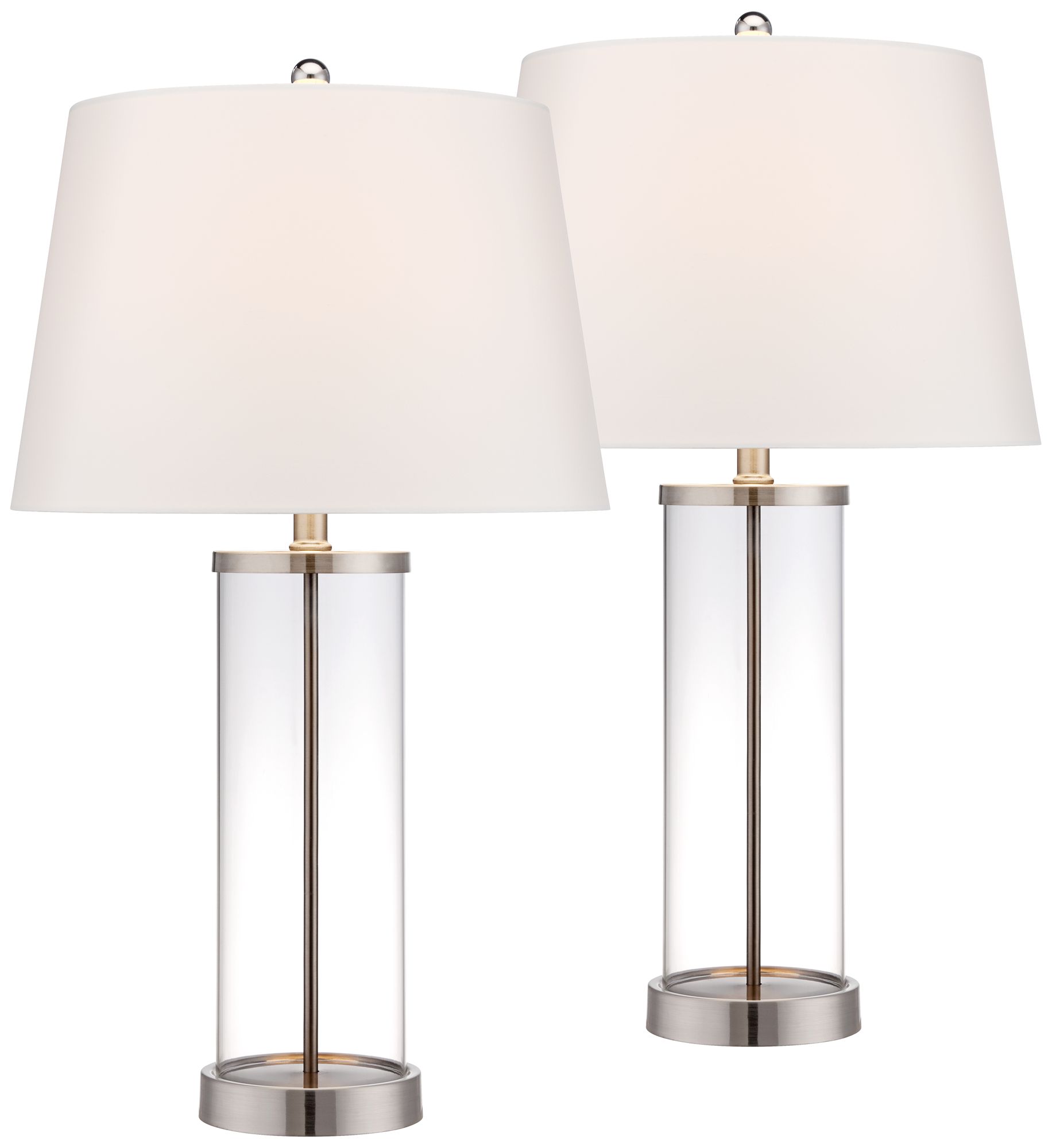 Glass and Steel Cylinder Fillable Table Lamp Set of 2