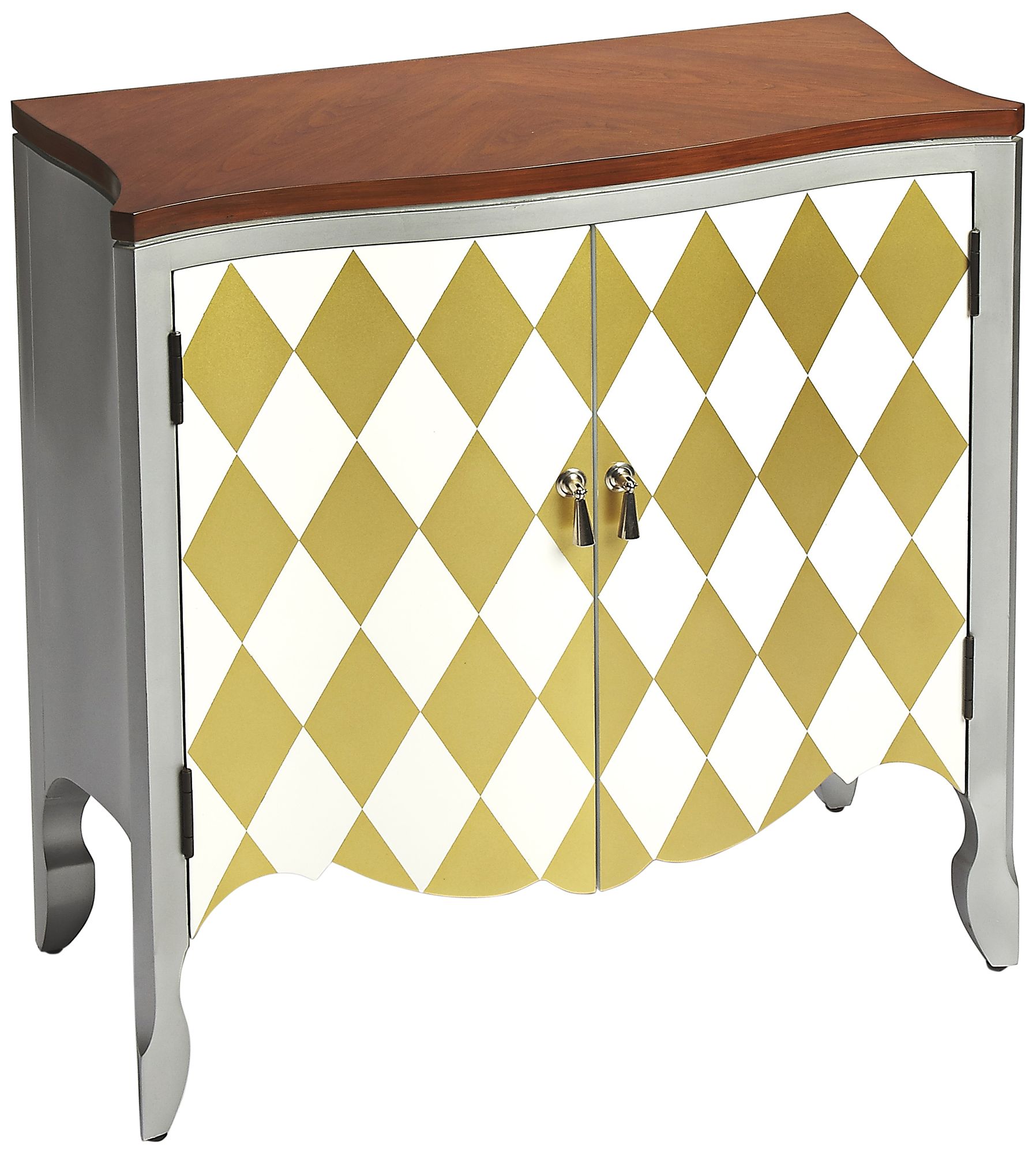 Iola 30" Wide Gold and White Harlequin Cherry Top Table