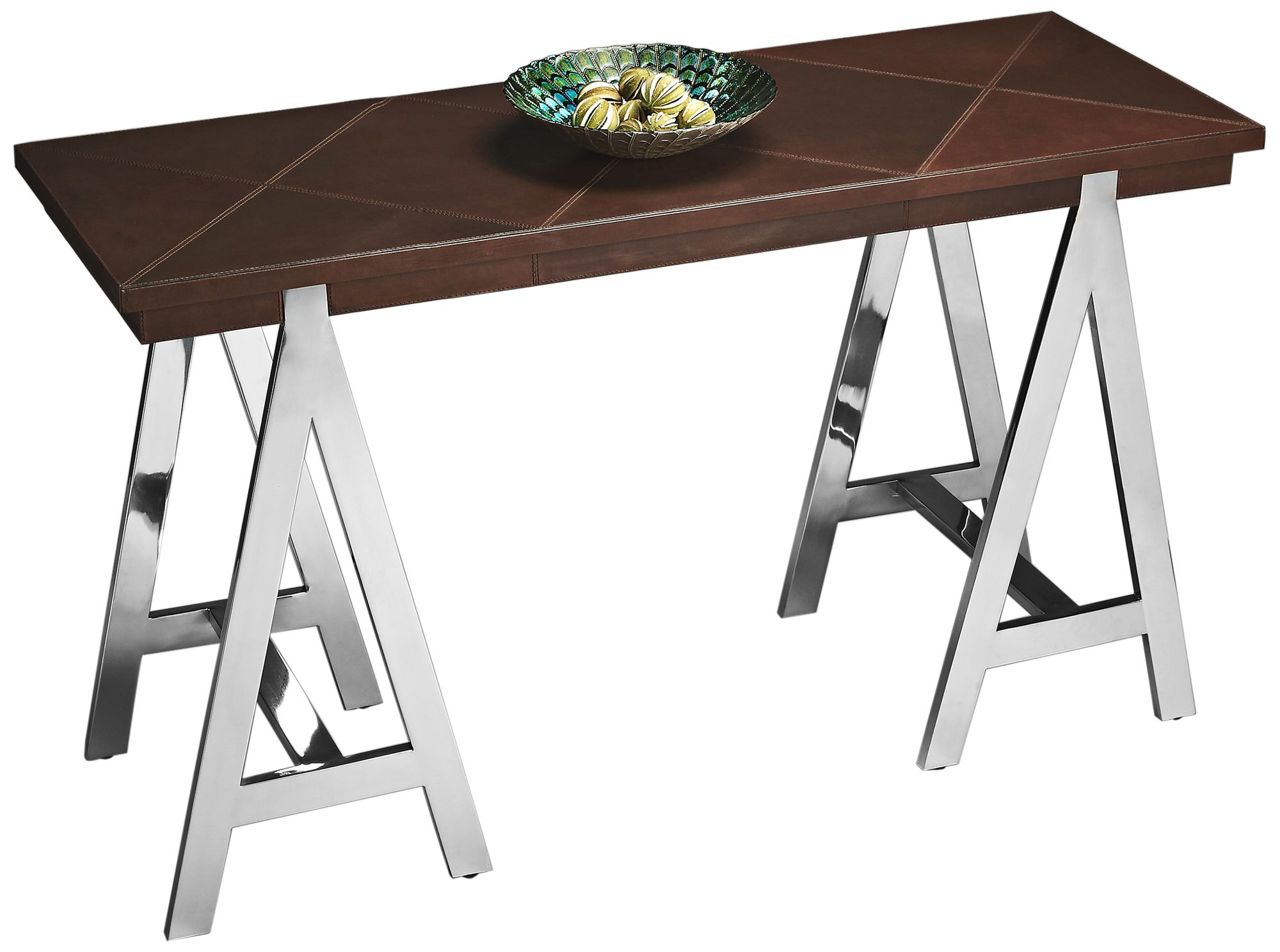 Ande 48" Wide Leather and Stainless Steel Console Table