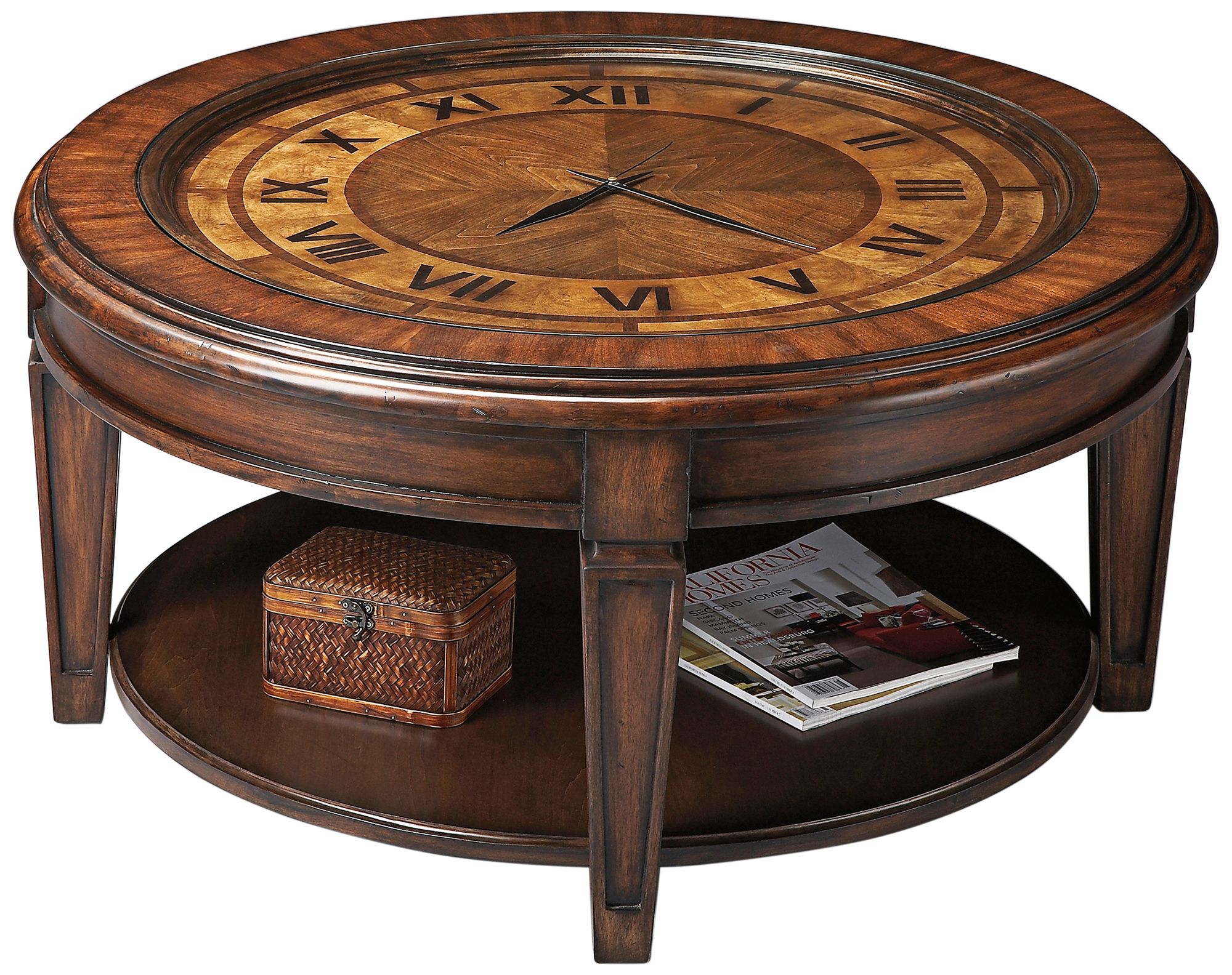 Tome 40" Wide Wood and Glass Clock Face Cocktail Table