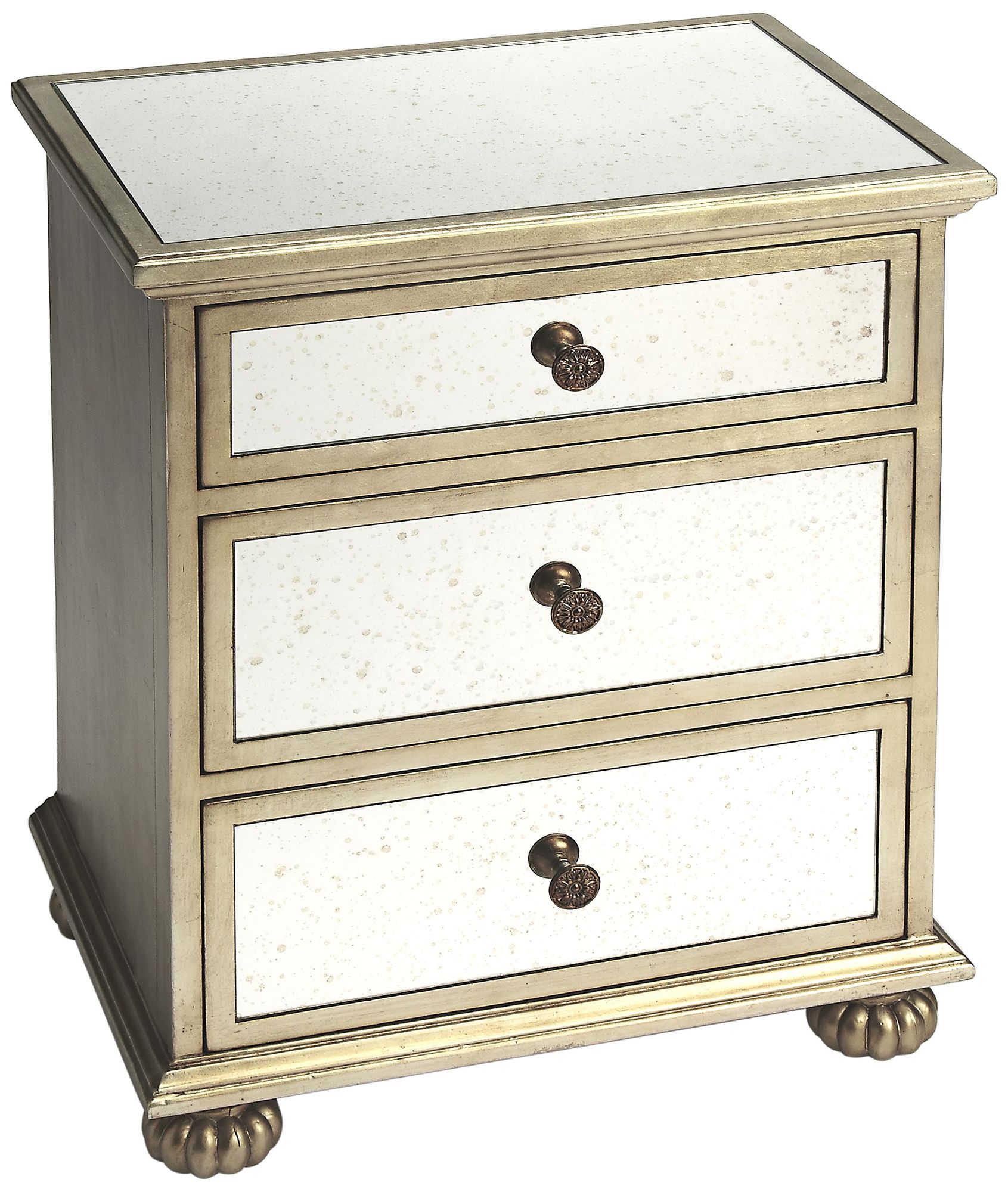 Grable 24" Mirrored and Silver Wood 3-Drawer Accent Table
