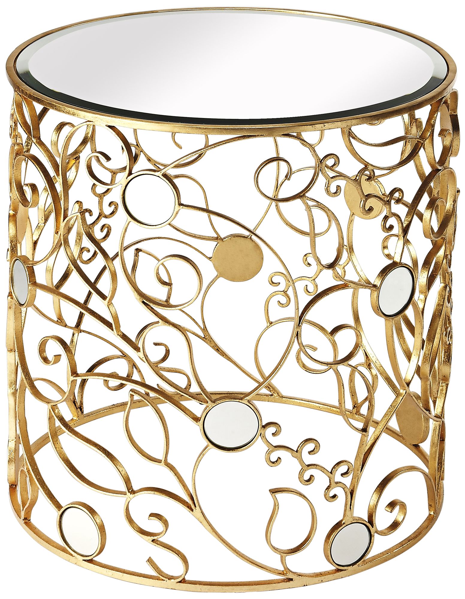 Bellissimo Vine 24" Wide Antique Gold and Mirror Side Table