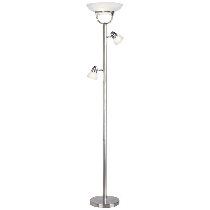 3 In 1 Brushed Nickel Modern Torchiere, Torchiere Contemporary Floor Lamp With Reader In Brushed Steel