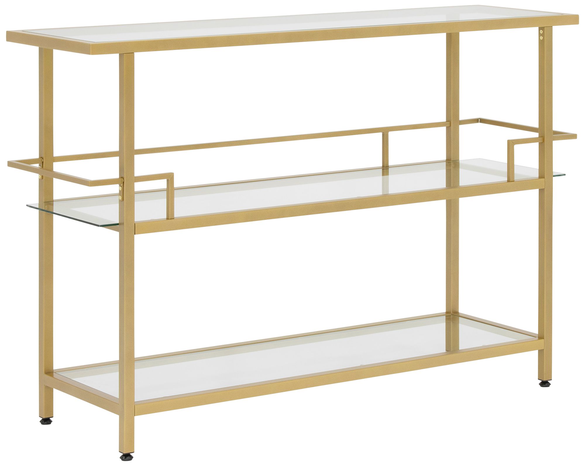 Portico 52" Wide Gold Steel and Clear Glass 3-Tier Serving Bar Cart
