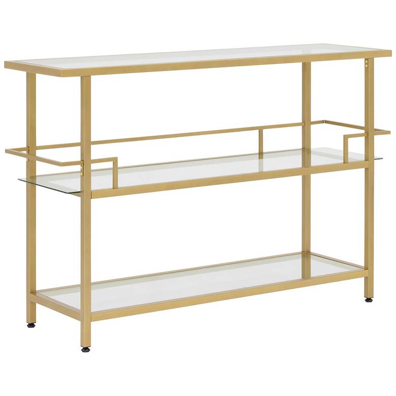 Portico 52&quot; Wide Gold Steel and Clear Glass 3-Tier Serving Bar Cart