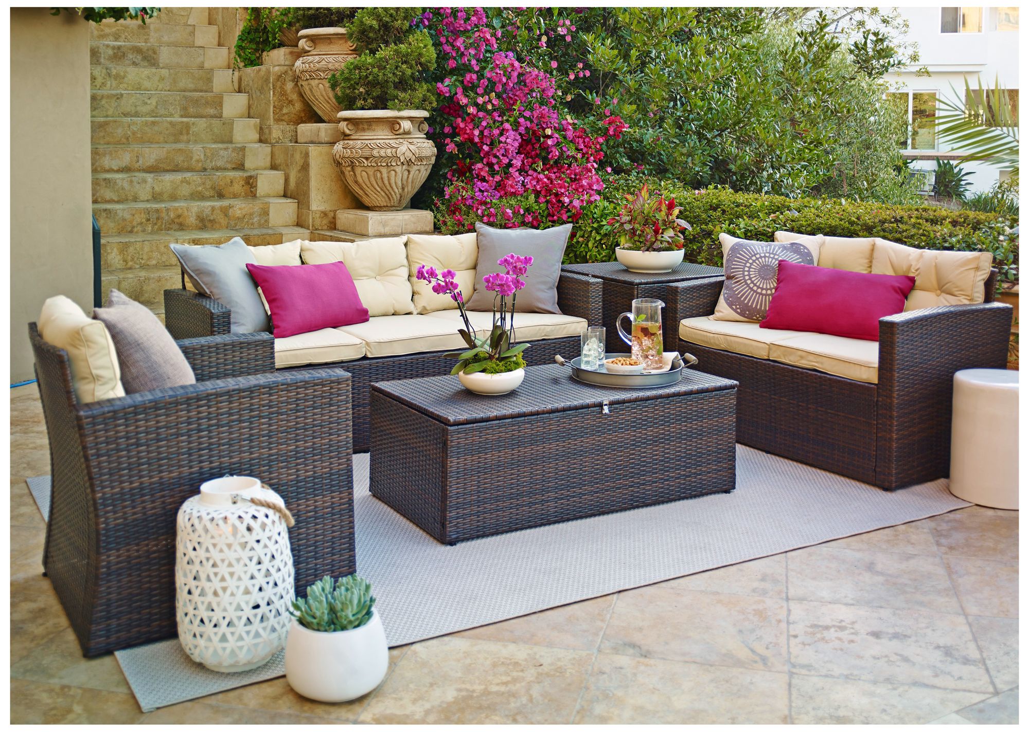 Cascaden Brown Wicker 5-Piece Outdoor Patio Set with Storage