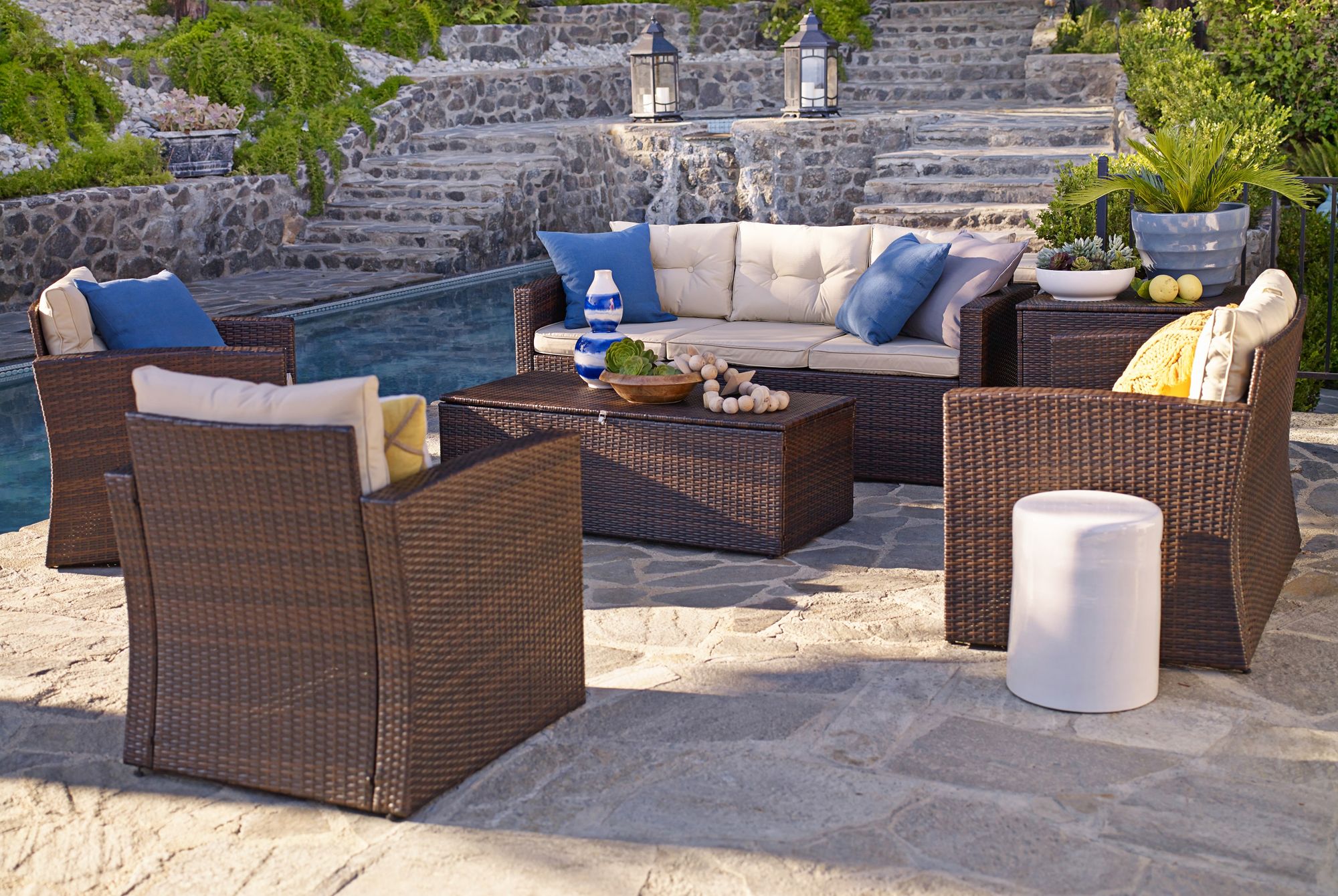 Cascaden Brown Wicker 6-Piece Outdoor Patio Set with Storage