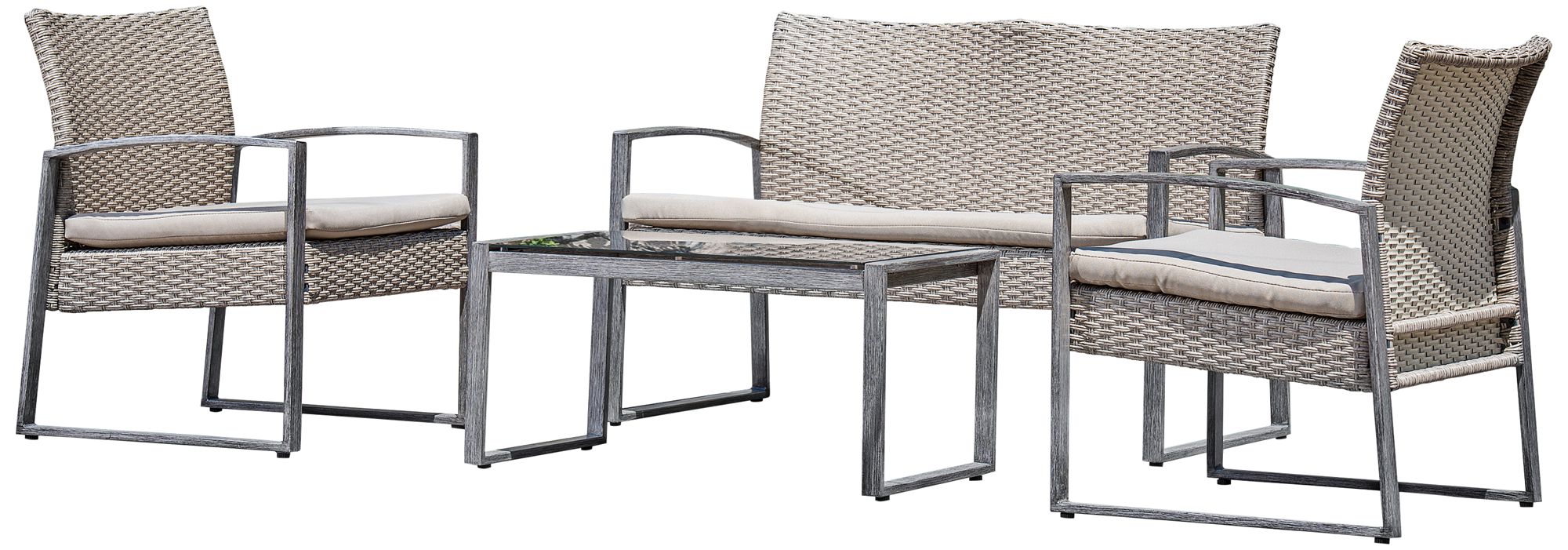 Rome Gray Wicker 4-Piece Outdoor Seating Patio Set