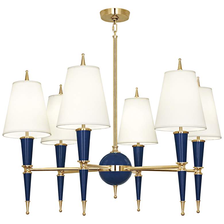 Versailles 36 3/4&quot;W Fondine Shade Navy Lacquer Chandelier