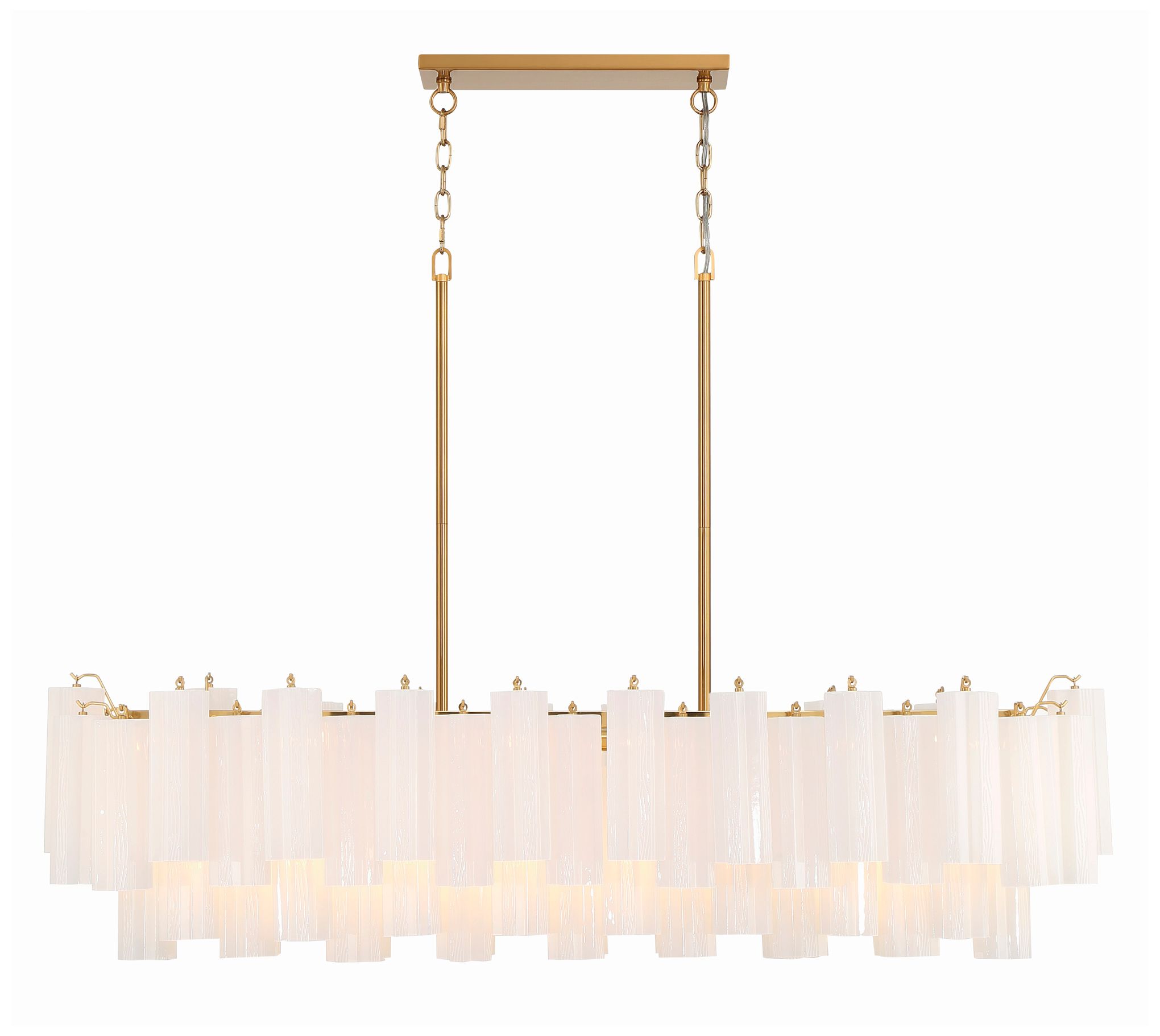 Crystorama Addis 52" Wide Aged Brass And White Glass Linear Chandelier In Pink