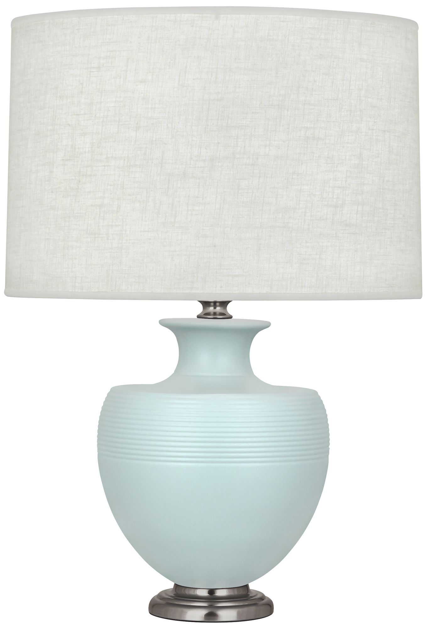 Michael Berman Atlas Nickel and Sky Blue Ceramic Table Lamp