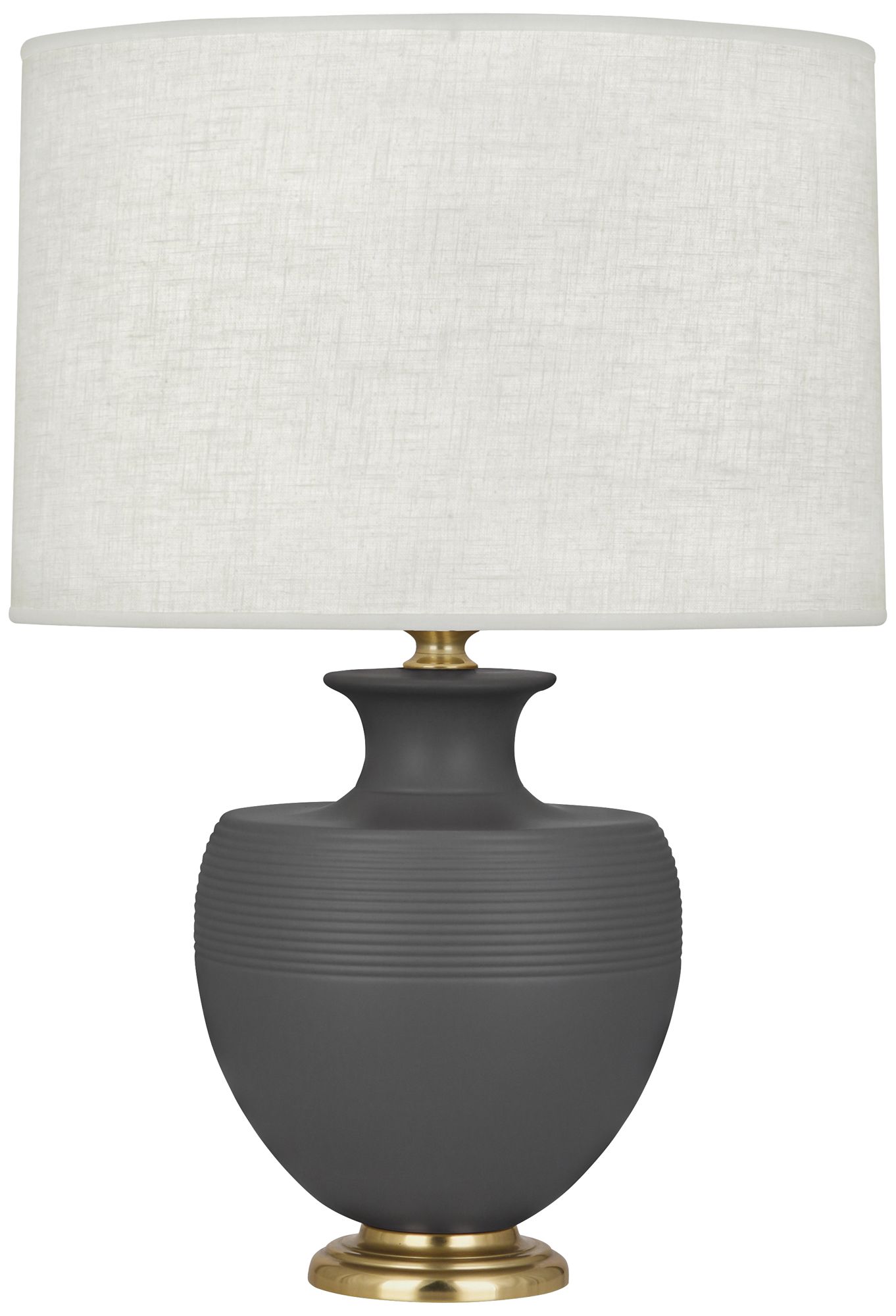 Michael Berman Atlas Brass and Ash Glazed Ceramic Table Lamp
