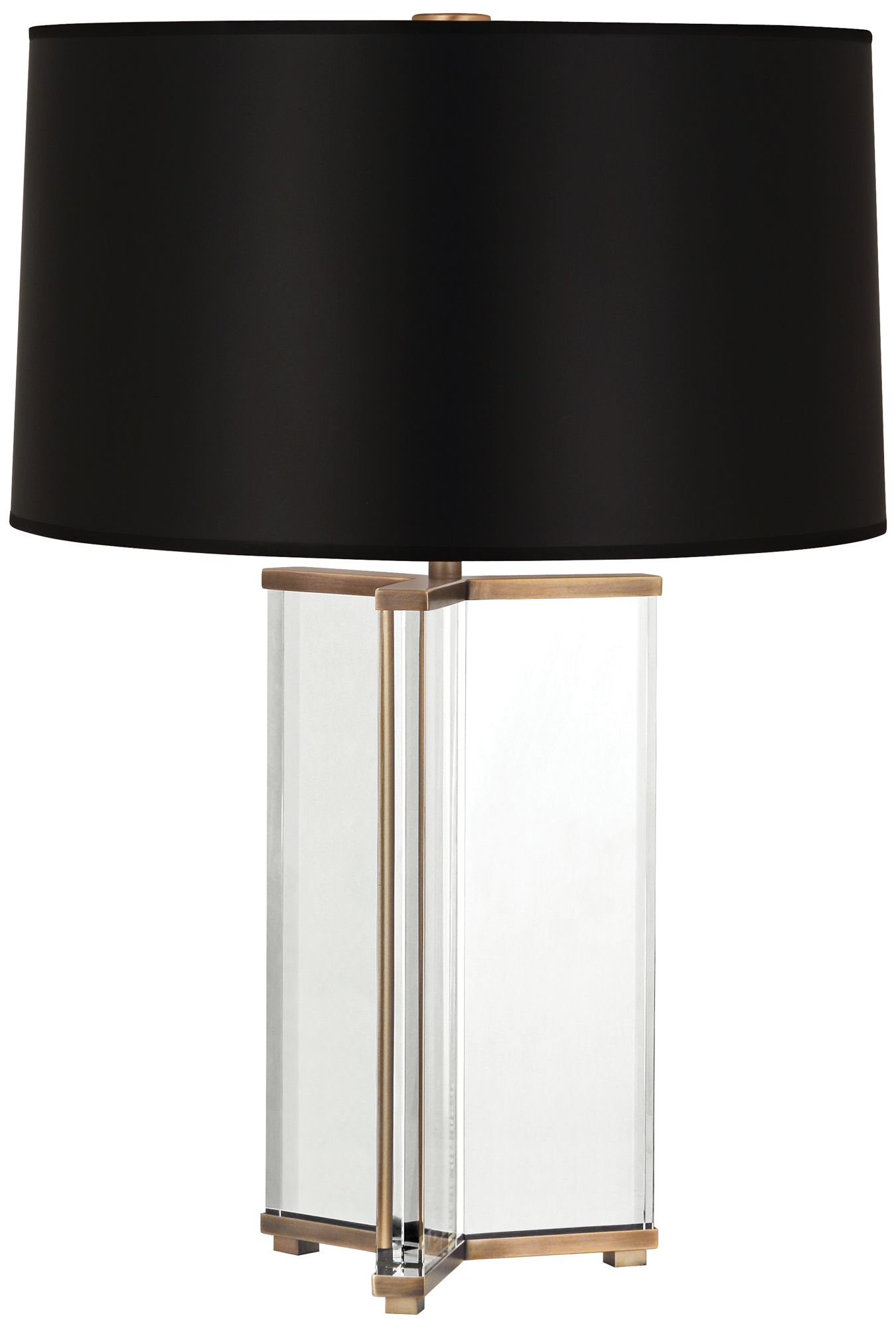 Fineas Aged Brass Crystal Table Lamp with Black Opaque Shade
