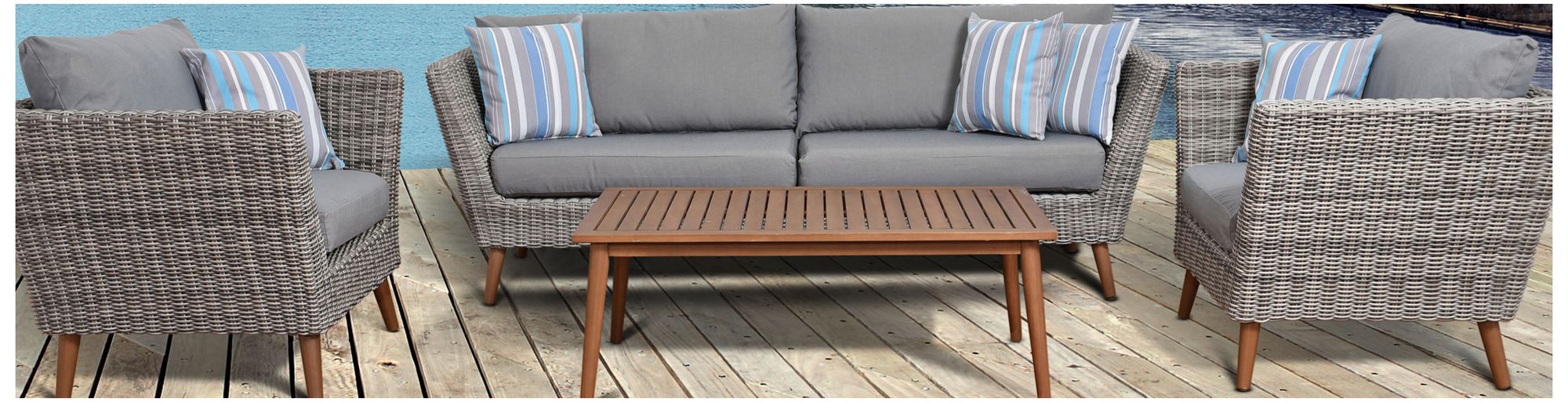 Corsica Distressed Gray Wicker 4-Piece Outdoor Patio Set